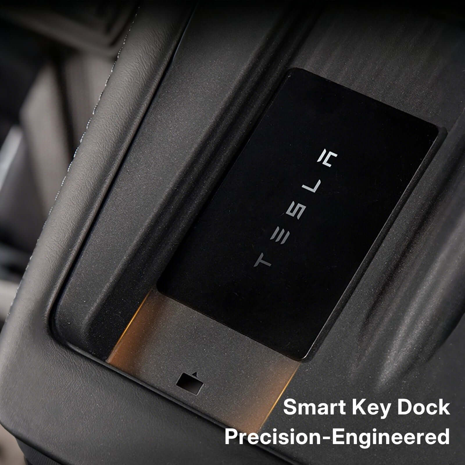 Close-up of Smart Key Dock in Tesla Model Y Juniper 2025 showing precision-engineered design