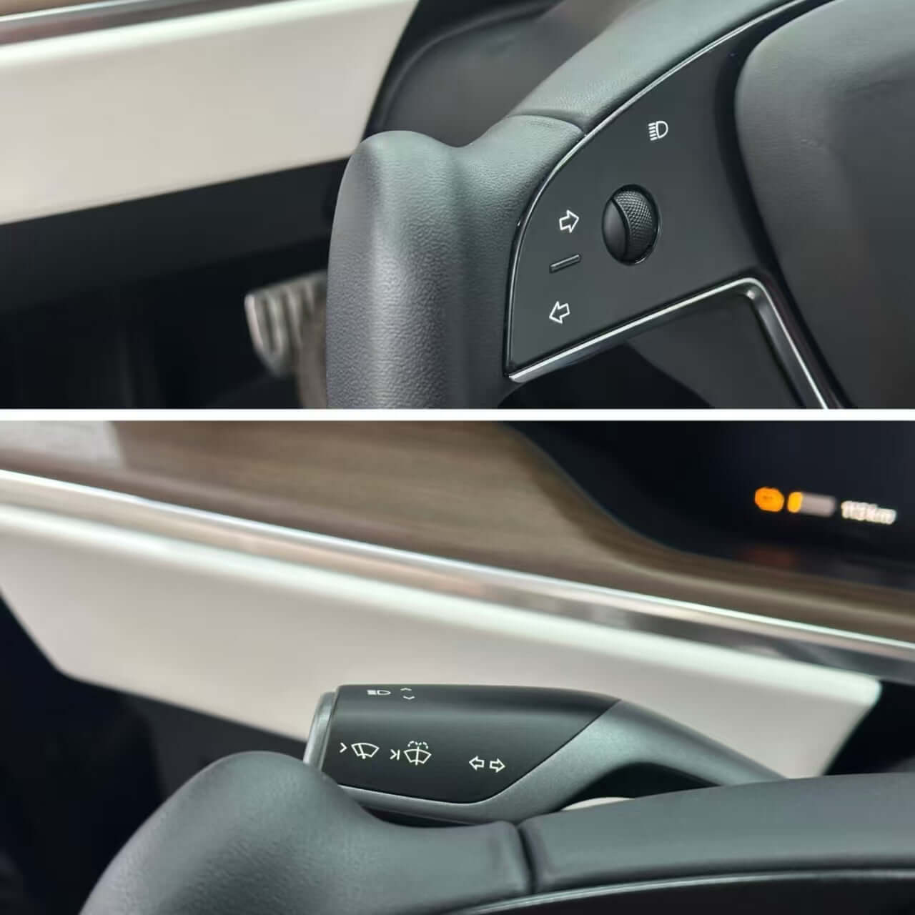Tesla Model S/X 2021 interior with upgraded gear shift and turn signal stalks for improved control