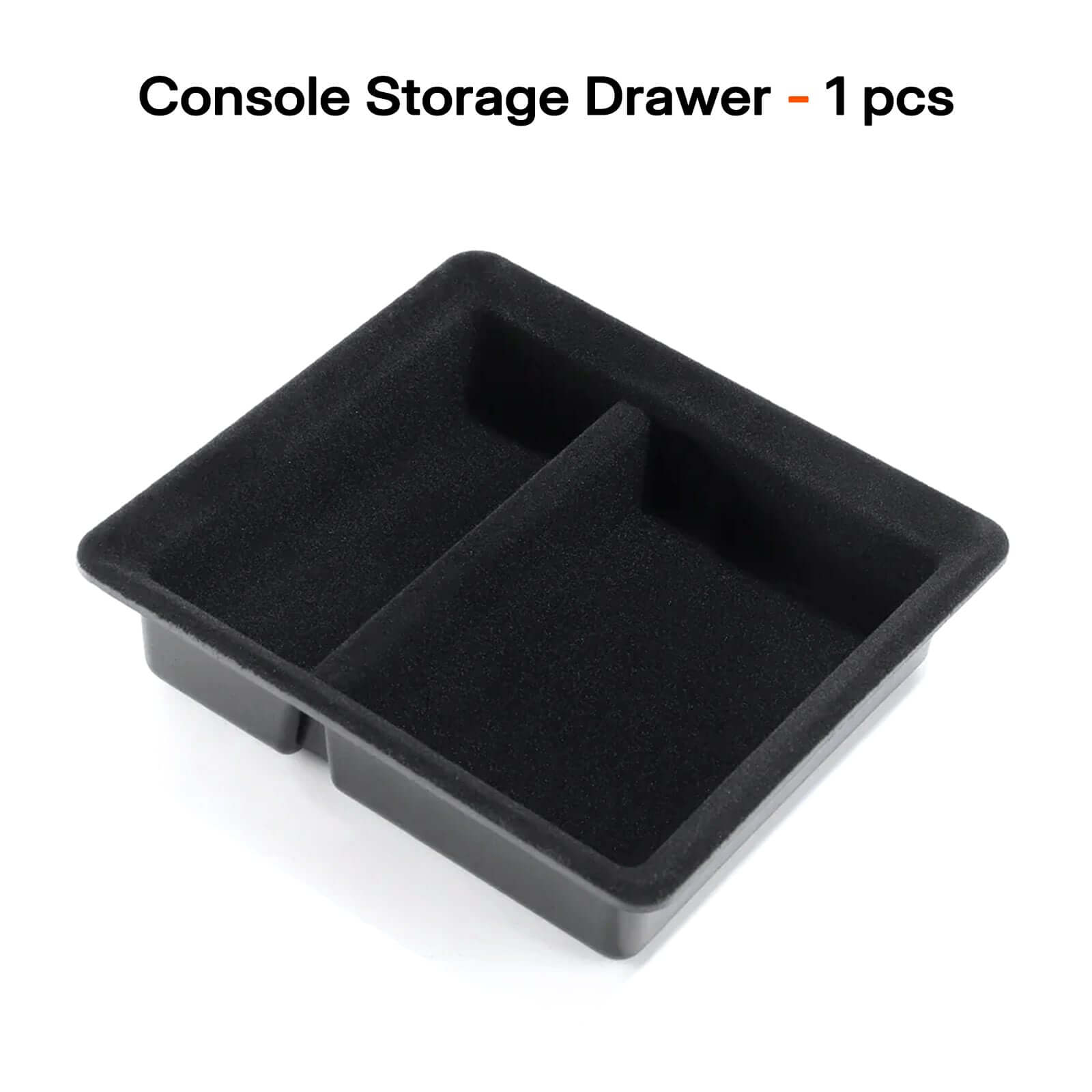 Close-up of velvet interior of console storage drawer for Tesla Model 3 Highland 2024 & Model Y Juniper 2025 Velvet Armrest Organizer