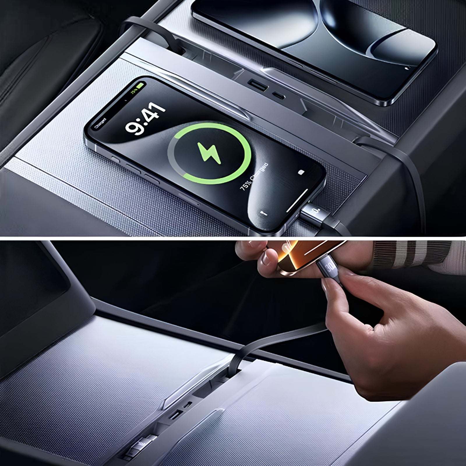 Tesla Center Console USB Charger Hub for Model 3 Highland 2024 & Model Y 2025 - 65W Magnetic 4-Port Fast Charge | No More Port Lack!