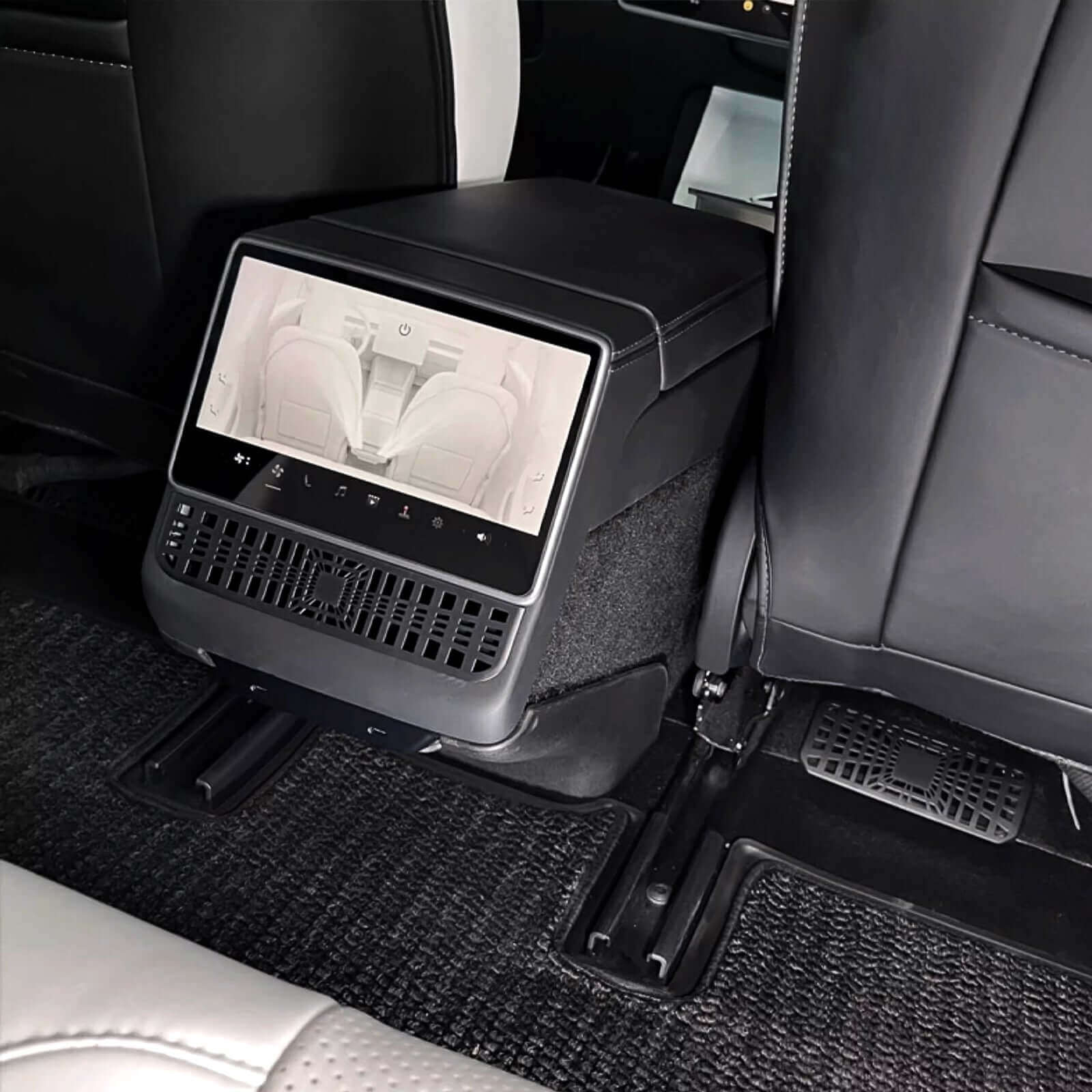 Tesla Model 3 Highland 2024 Under Seat/Rear Air Vent Cover installed in vehicle to enhance interior functionality.