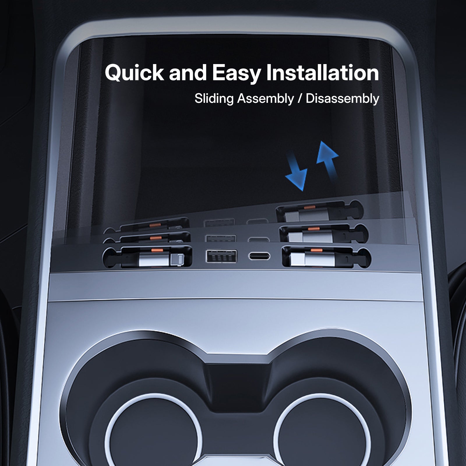 Tesla Center Console USB Charger Hub for Model 3 Highland 2024 & Model Y 2025 - 65W Magnetic 4-Port Fast Charge | No More Port Lack!