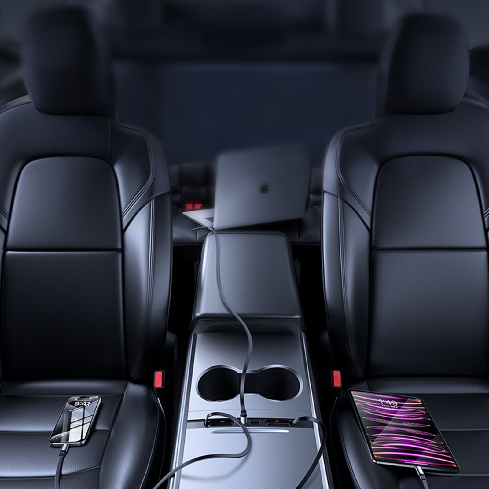 Tesla Center Console USB Charger Hub for Model 3 Highland 2024 & Model Y 2025 - 65W Magnetic 4-Port Fast Charge | No More Port Lack!