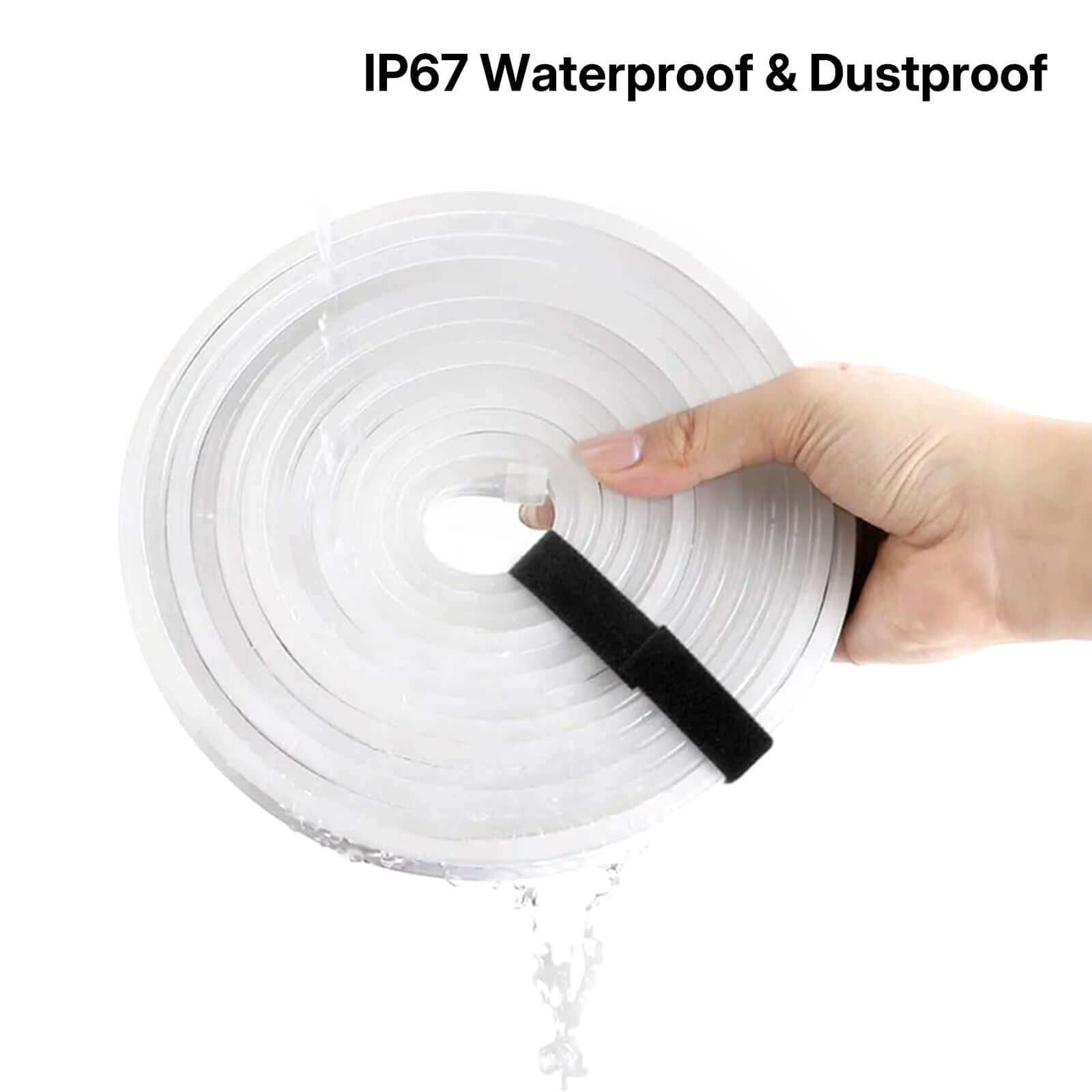 Close-up of Tesla Model Y / Y Juniper Trunk Light Pro app-controlled RGBIC LED strip showing waterproof feature