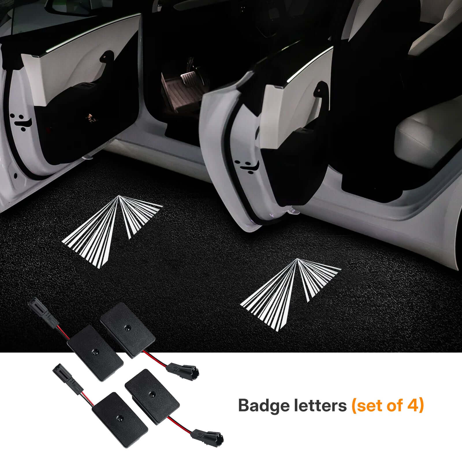 Tesla Model 3 / 3 Highland & Y / Y Juniper OEM Welcome Projection Lights installation showing LED logo projection