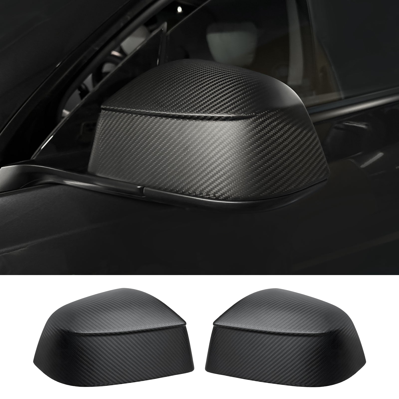 Real Dry Carbon Fiber Mirror Covers for Tesla Model Y Juniper 2025 - OEM Factory Fit & Aggressive Style