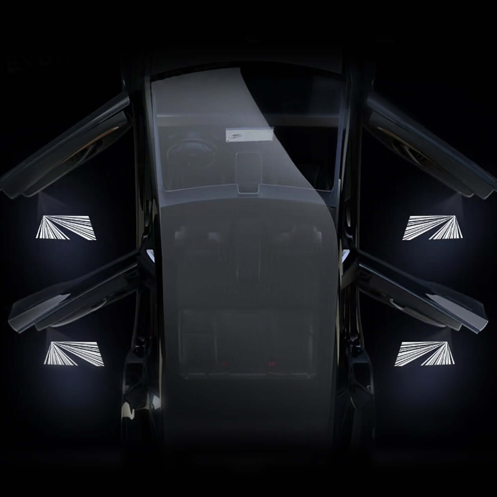 Tesla Model 3 / 3 Highland & Y / Y Juniper interior with OEM Welcome Projection Lights projecting crisp logo on ground