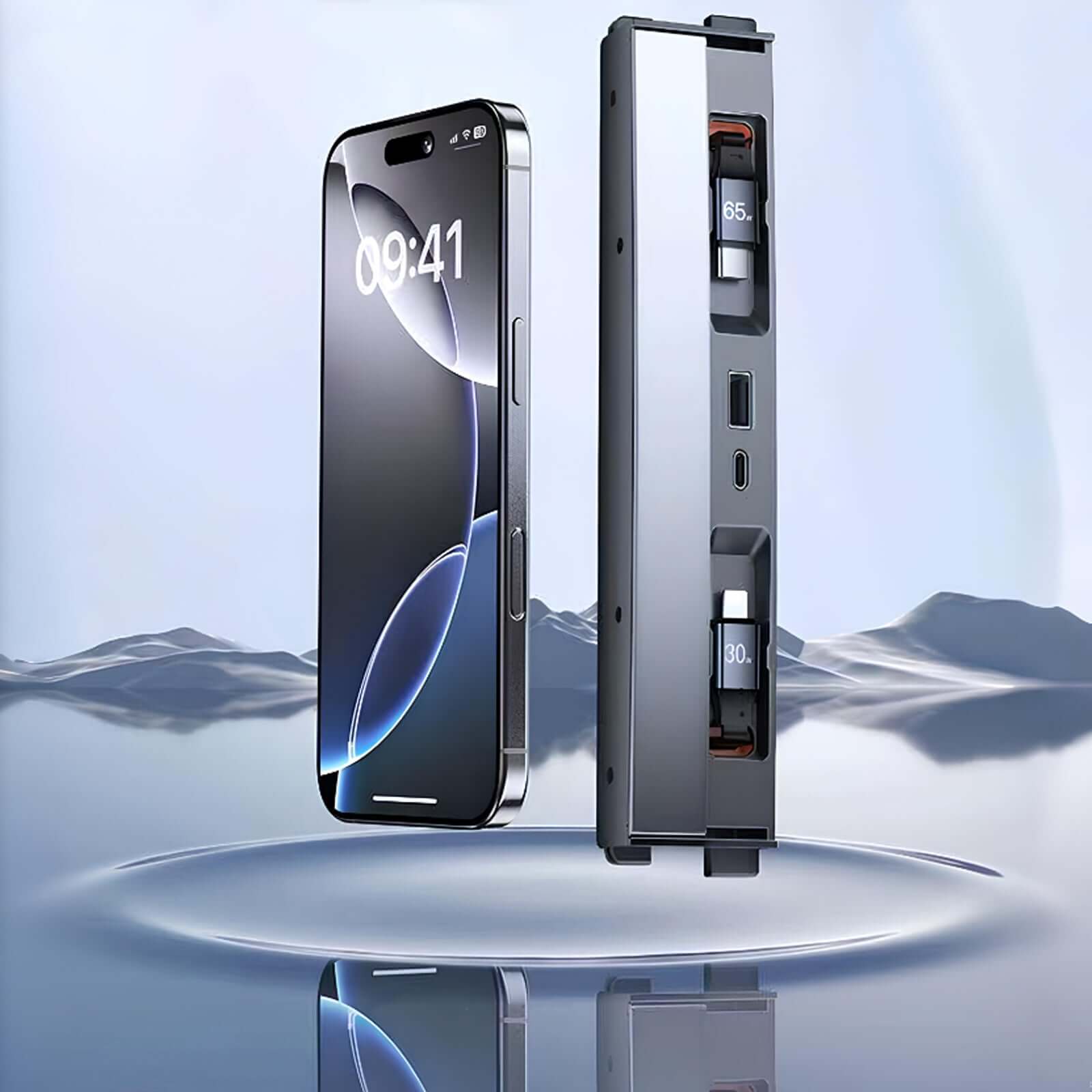 Tesla Center Console USB Charger Hub for Model 3 Highland 2024 & Model Y 2025 with device compatibility and ports shown