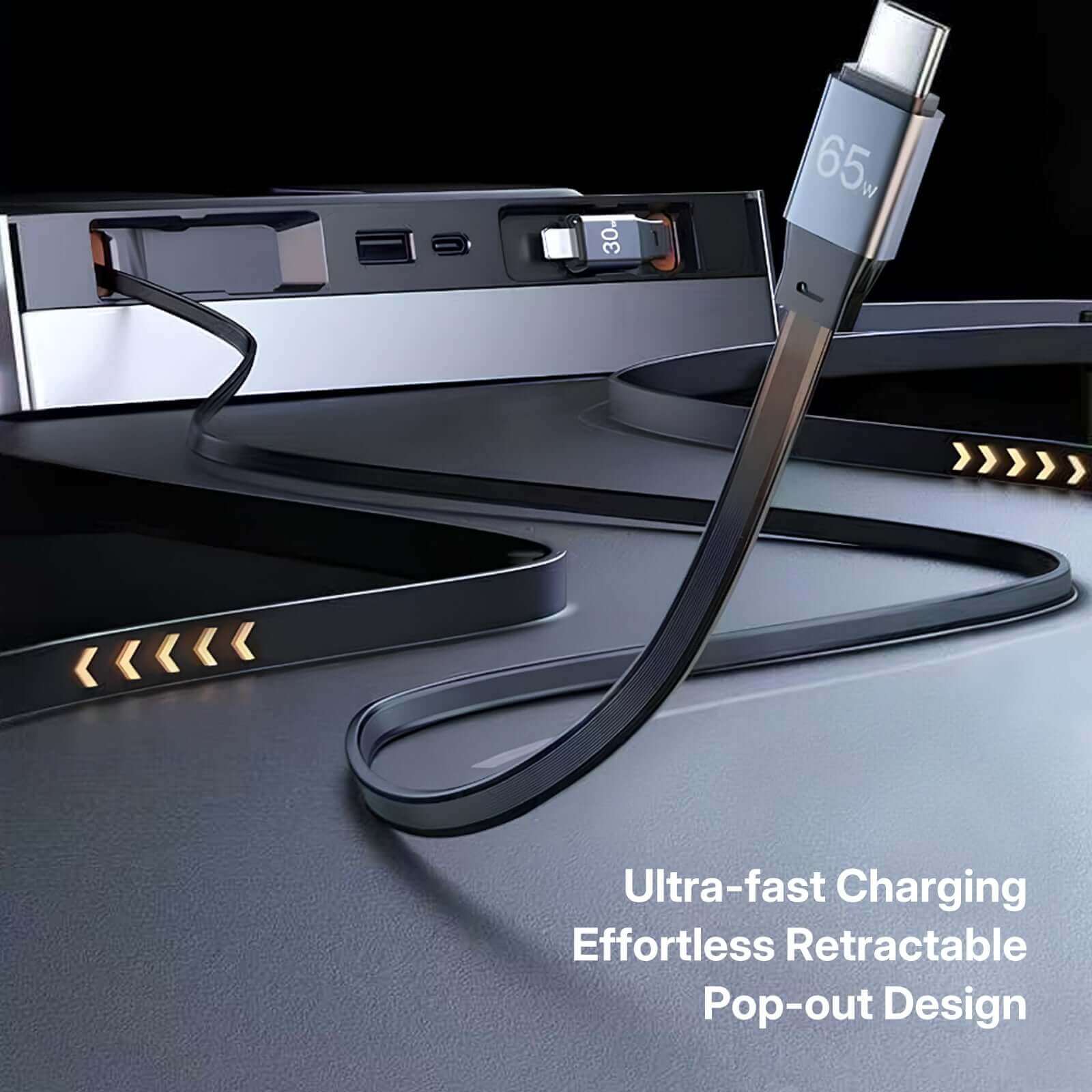 Tesla Center Console USB Charger Hub for Model 3 Highland 2024 & Model Y 2025 fast charging cable showing 65W power display