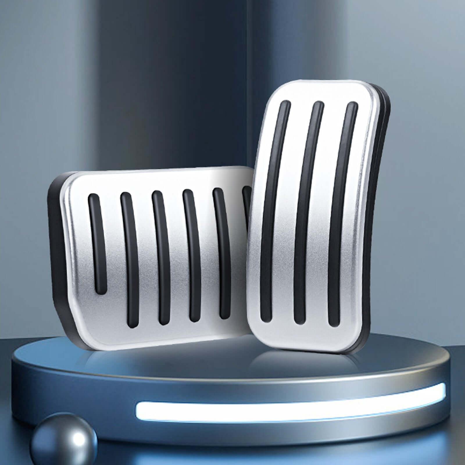 Tesla Model 3 aluminum alloy non-slip textured accelerator brake pedal covers in silver