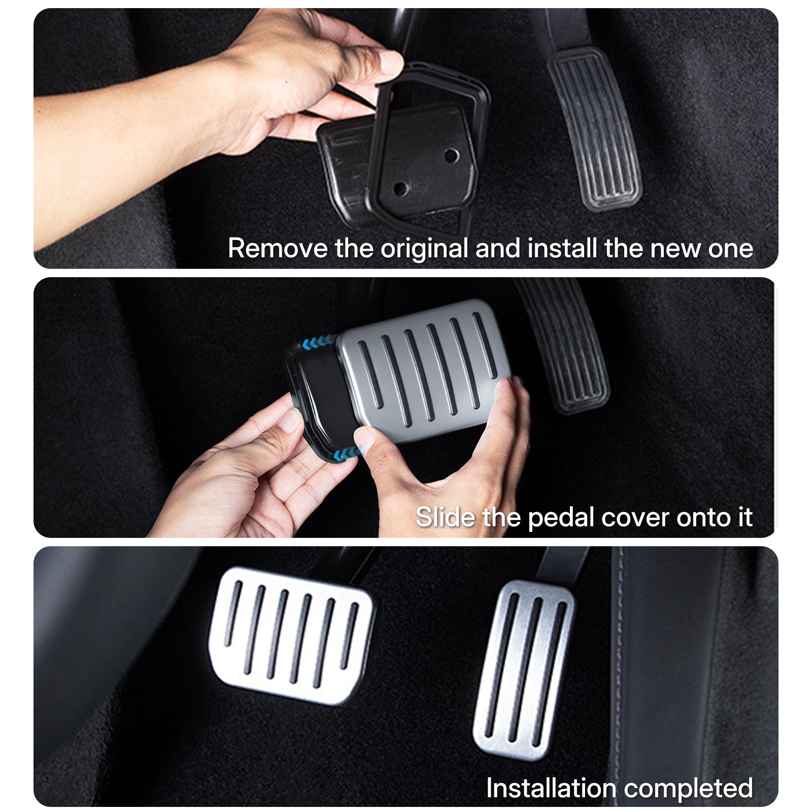Aluminum Alloy Non-Slip Textured Accelerator Brake Pedal Covers for Tesla Model 3 / Y / 3 Highland 2024 / Y Juniper 2025 - Custom Upgrade Replacement Set - Easy Install