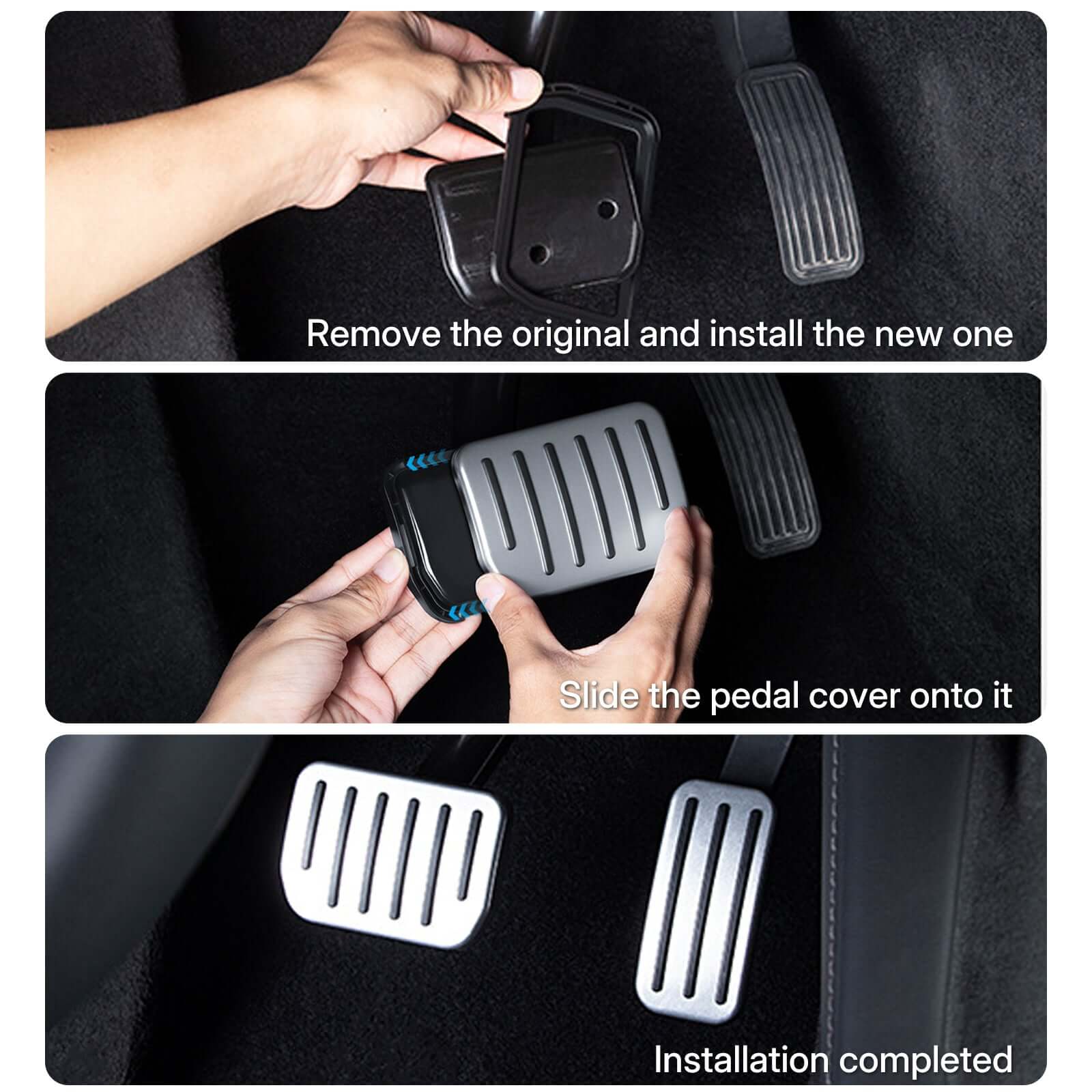 Aluminum Alloy Non-Slip Textured Accelerator Brake Pedal Covers installation steps for Tesla Model 3/Y
