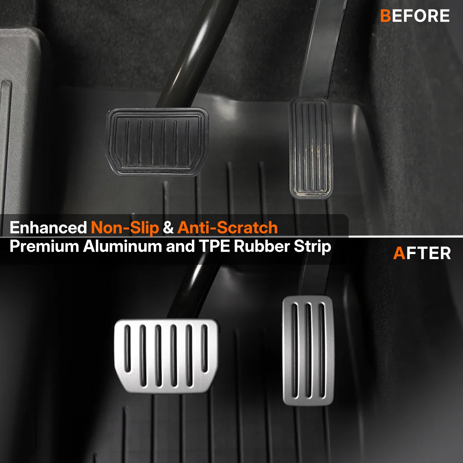 Aluminum Alloy Non-Slip Textured Accelerator Brake Pedal Covers for Tesla Model 3 / Y / 3 Highland 2024 / Y Juniper 2025 - Custom Upgrade Replacement Set - Easy Install