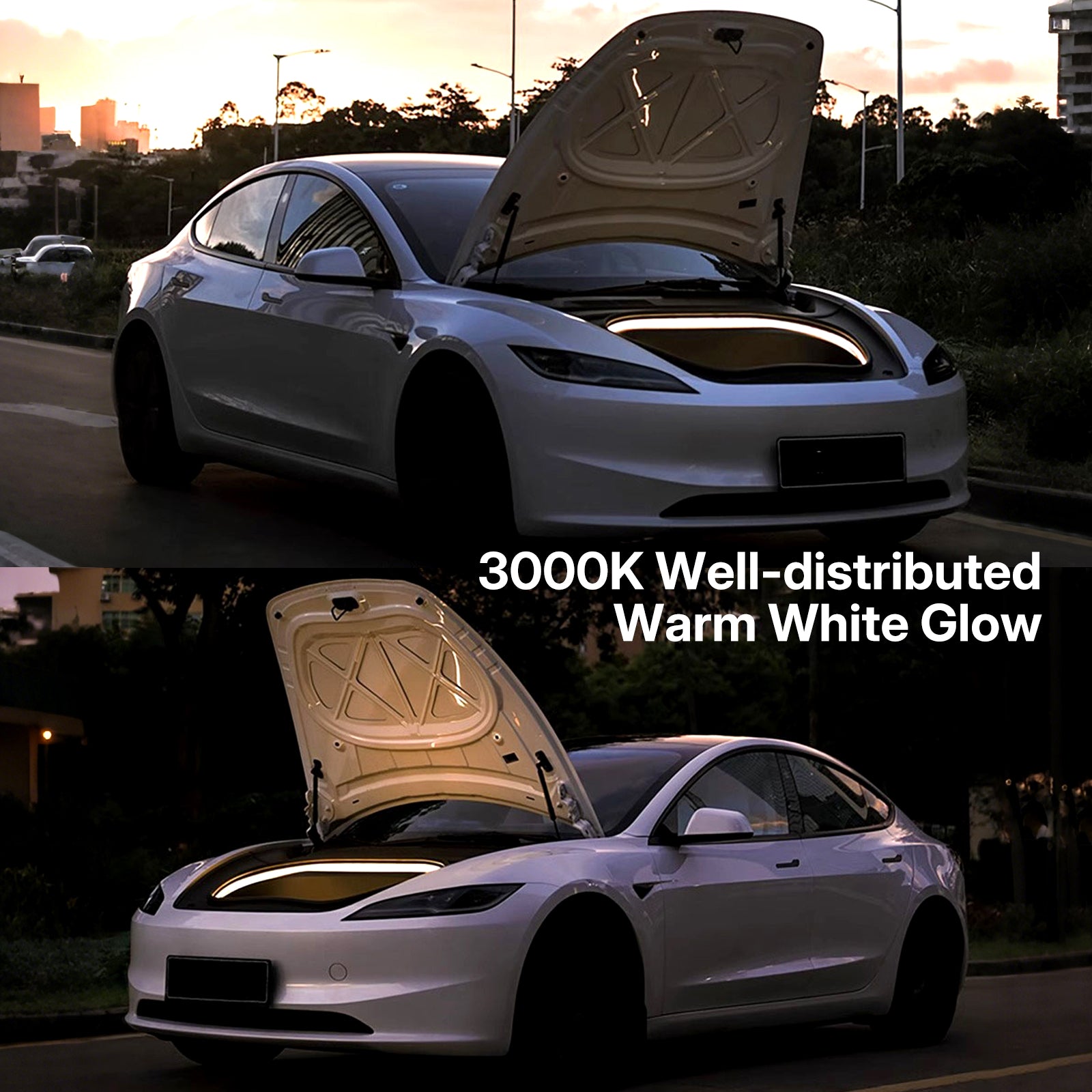 Fix Dark Frunk! Tesla Model 3 Highland 2024 Frunk LED Light Strip - Warm White 3000K Ambient Glow Auto On/Off | OEM Style Plug & Play