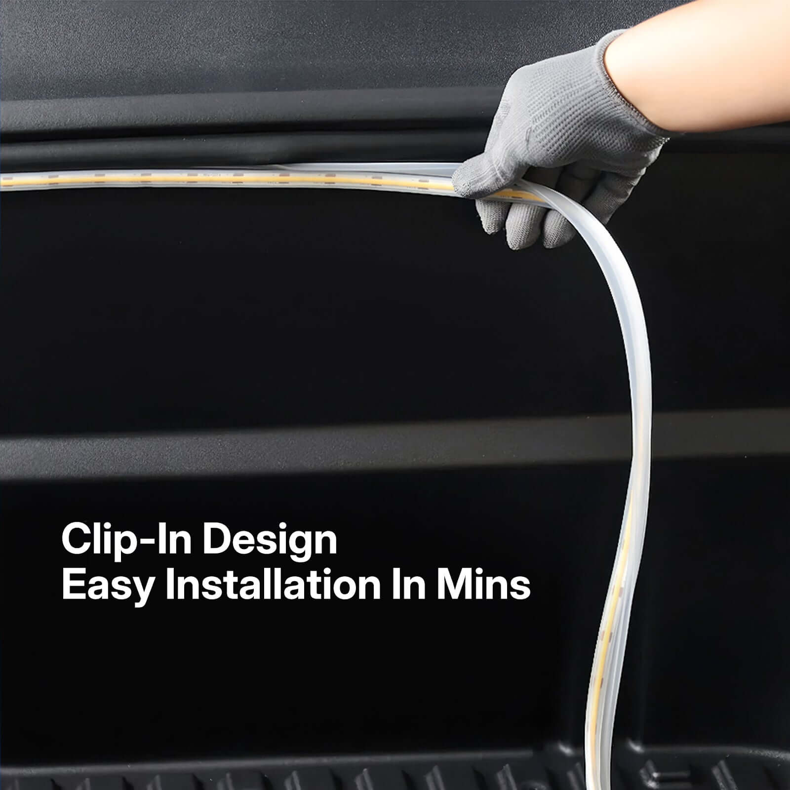 Tesla Model Y Juniper Frunk Light Pro clip-in design installation demonstration for easy setup in minutes