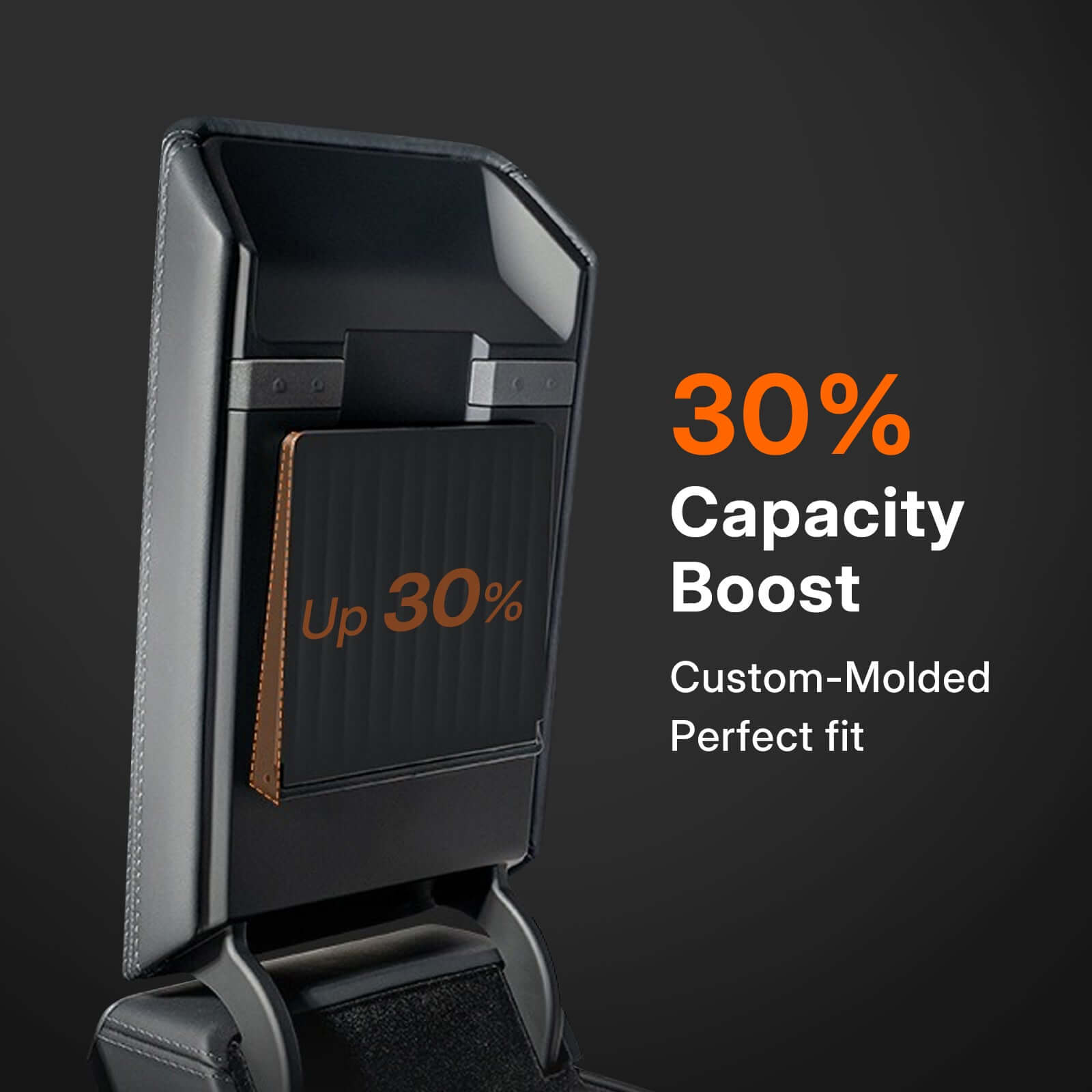 Close-up of Tesla Model 3 Highland 2024 & Model Y Juniper 2025 organizer showing custom-molded design and 30% capacity boost.
