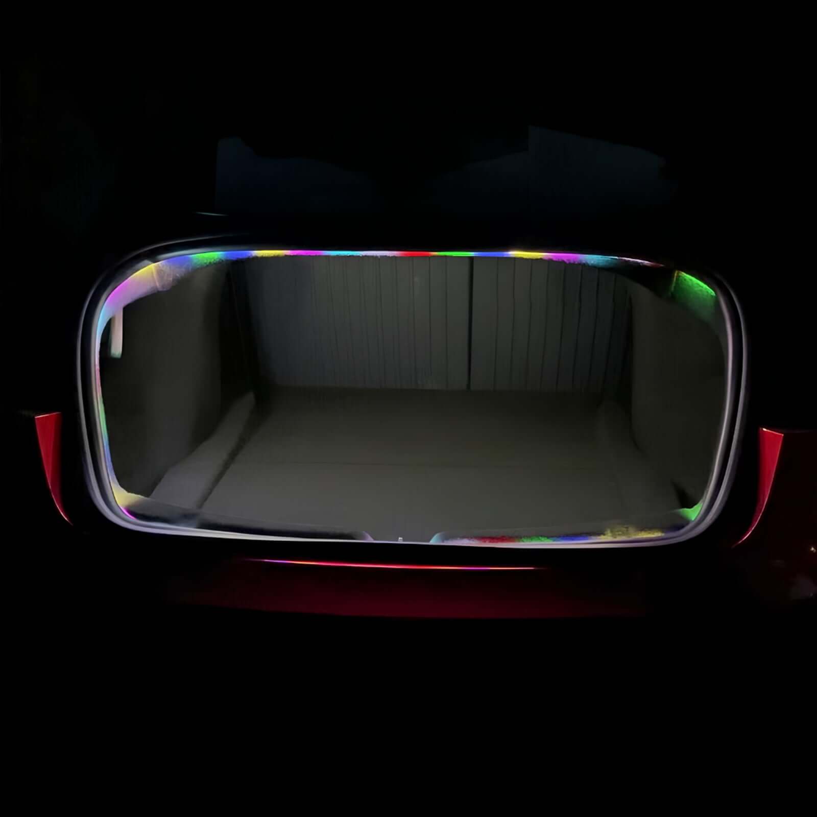 Tesla Model 3 Highland Trunk Light Pro ambient lighting activated in vibrant colors