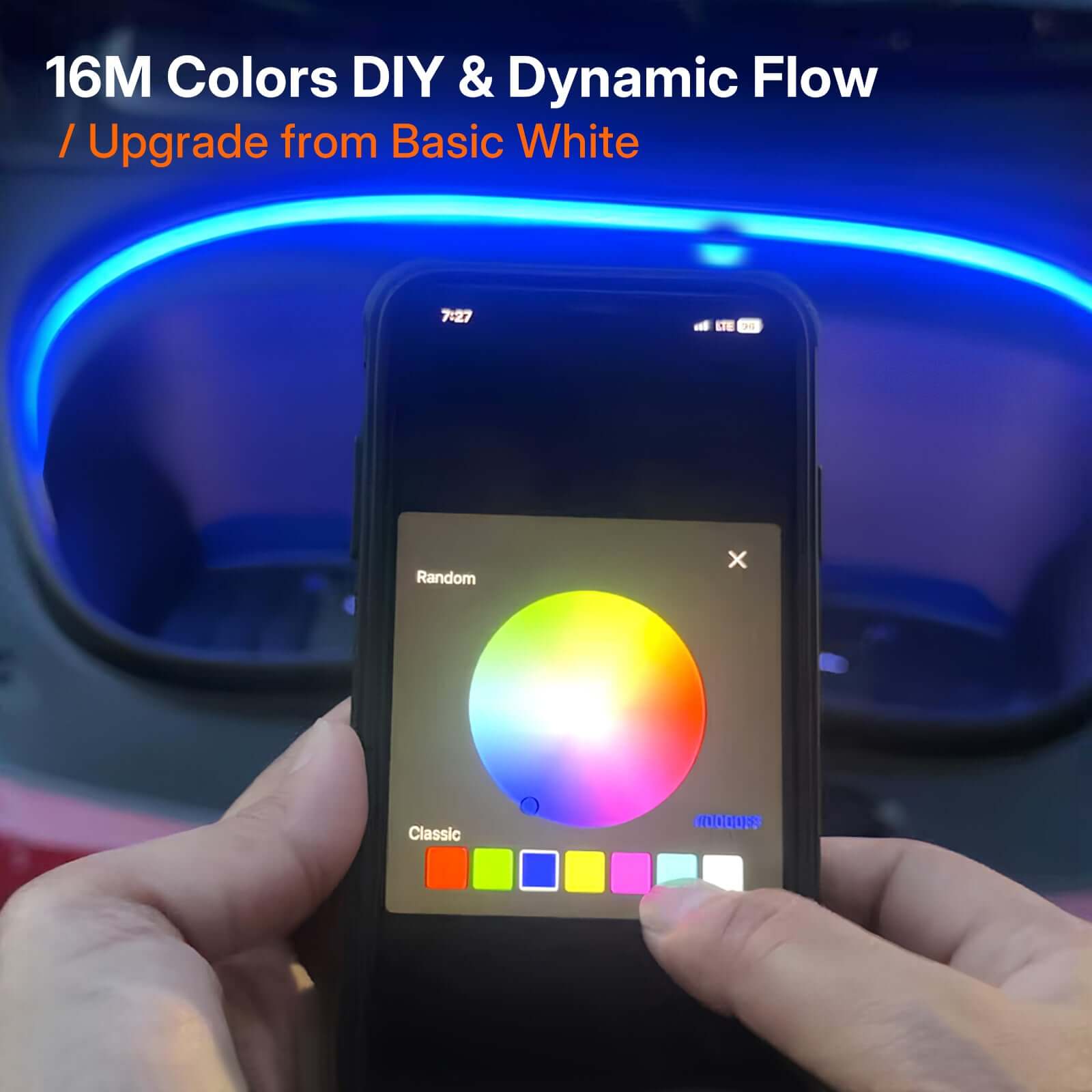Tesla Model 3 3 Highland Frunk Light Pro app control interface showing 16M colors customization