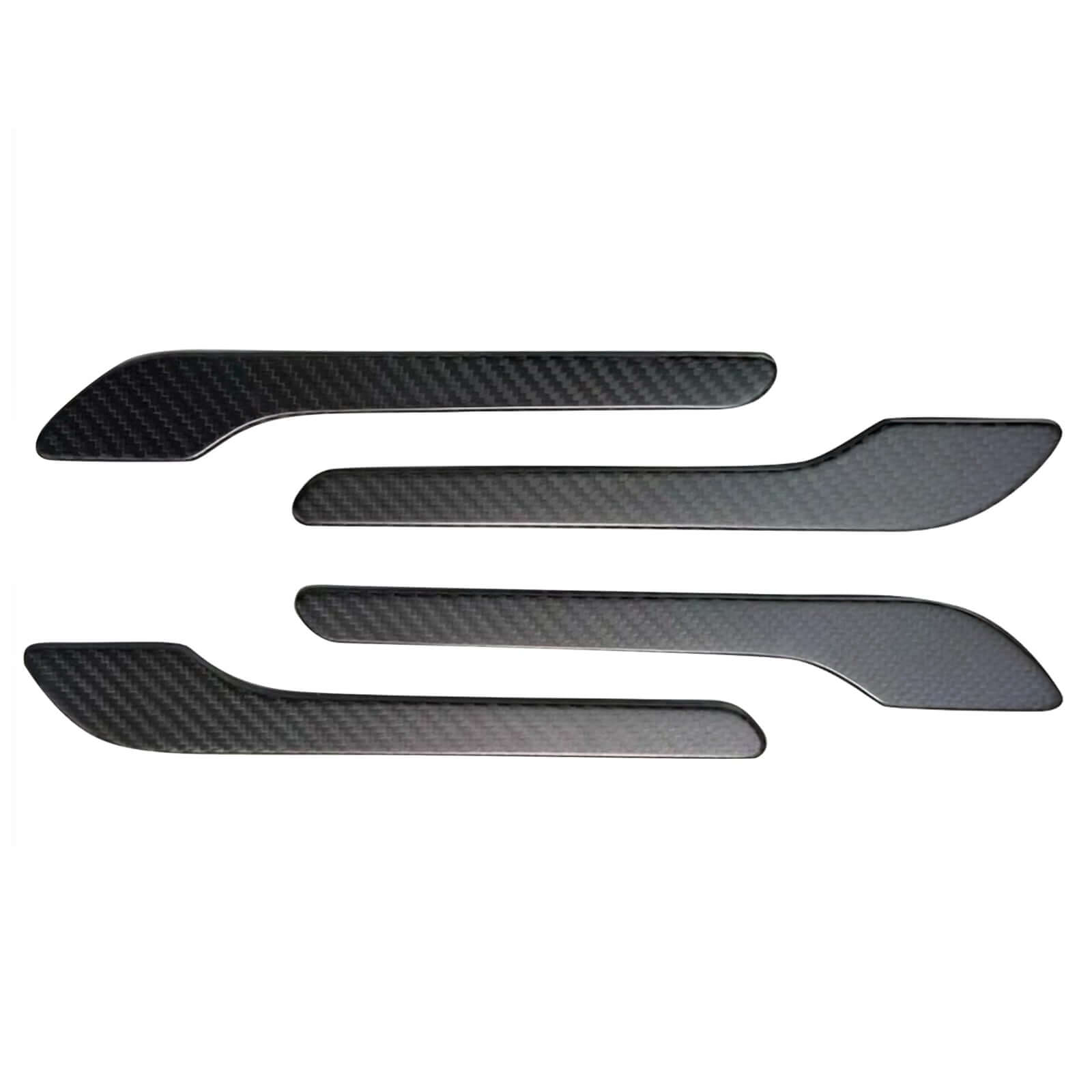 Close-up of Real Dry Carbon Fiber Door Handle Cover Kit for Tesla Model 3 Highland 2024 & Model Y Juniper 2025 showing 3K twill weave texture