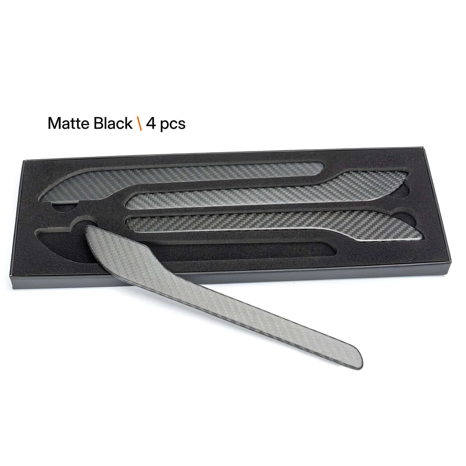 Real Dry Carbon Fiber Door Handle Cover Kit for Tesla Model 3 Highland 2024 & Model Y Juniper 2025 in matte black with four pieces