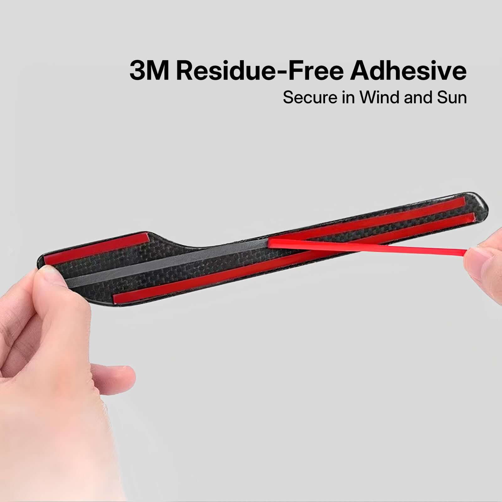 Close-up of 3M residue-free adhesive on Real Dry Carbon Fiber Door Handle Cover Kit for Tesla Model 3 Highland 2024 & Model Y Juniper 2025 , showcasing secure installation.