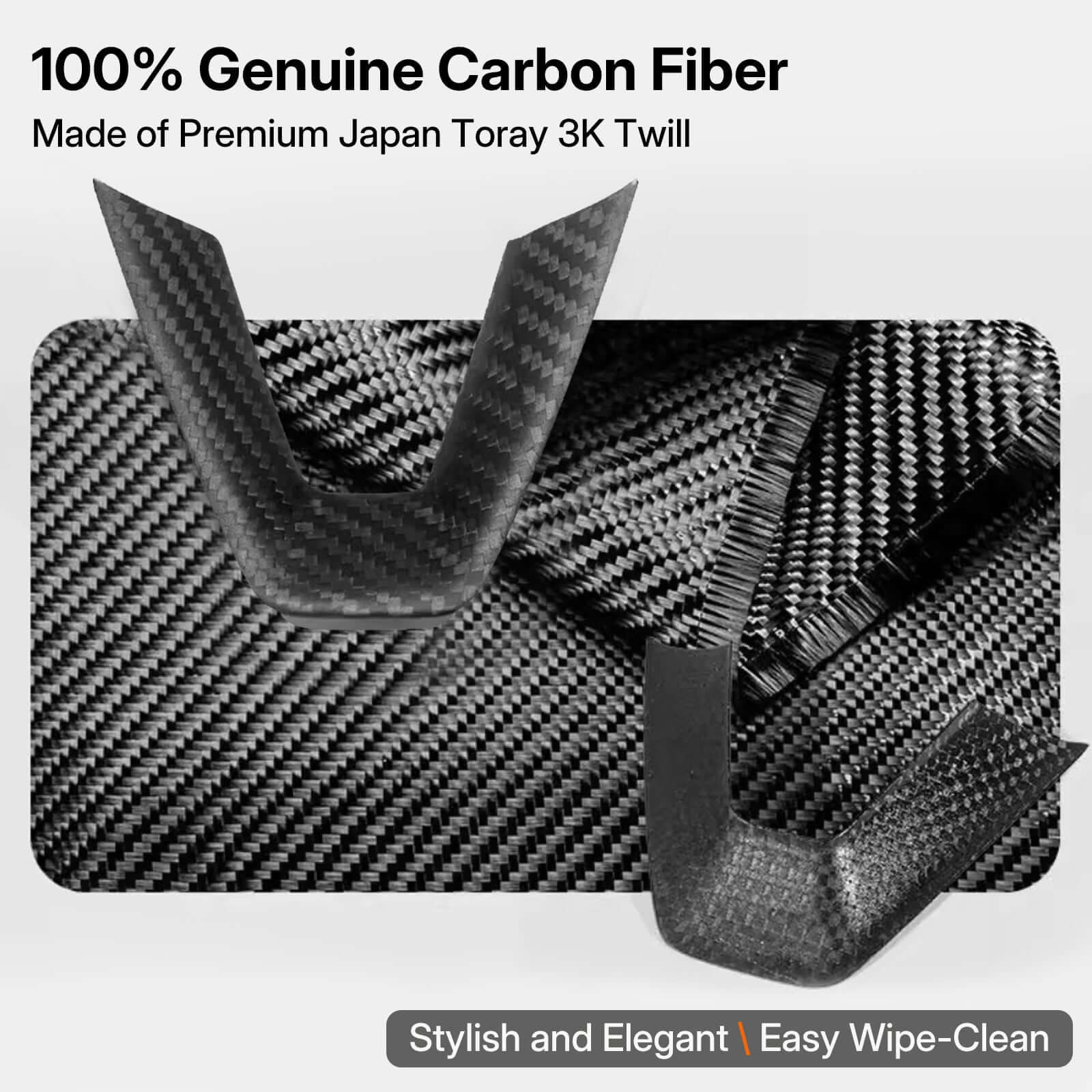 Close-up of real carbon fiber material on Real Dry Carbon Fiber Steering Wheel Trim Cover Kit for Tesla Model 3 Highland 2024