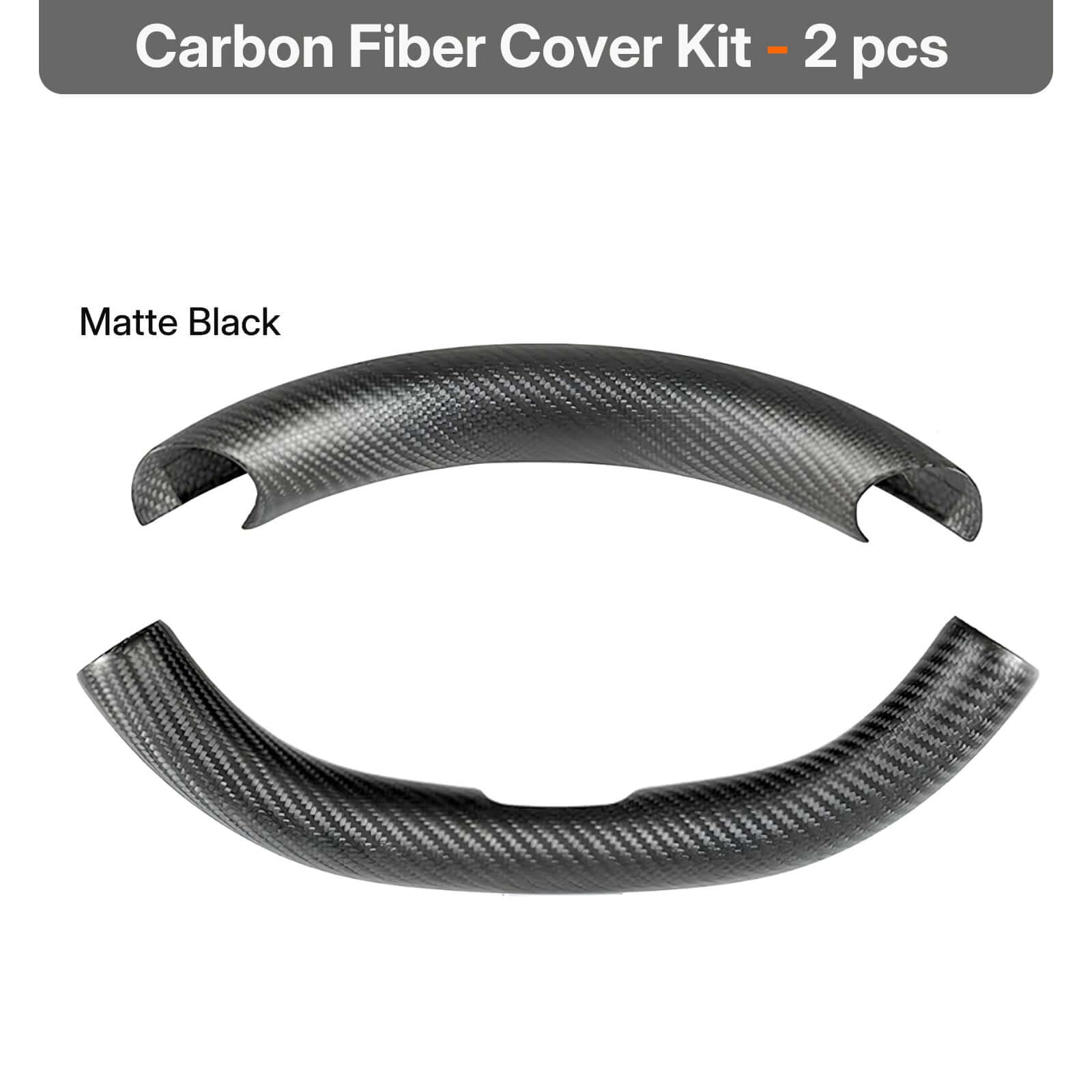 Close-up of Real Dry Carbon Fiber Steering Wheel Trim Cover Kit for Tesla Model 3 Highland 2024 & Y Juniper 2025 in matte black