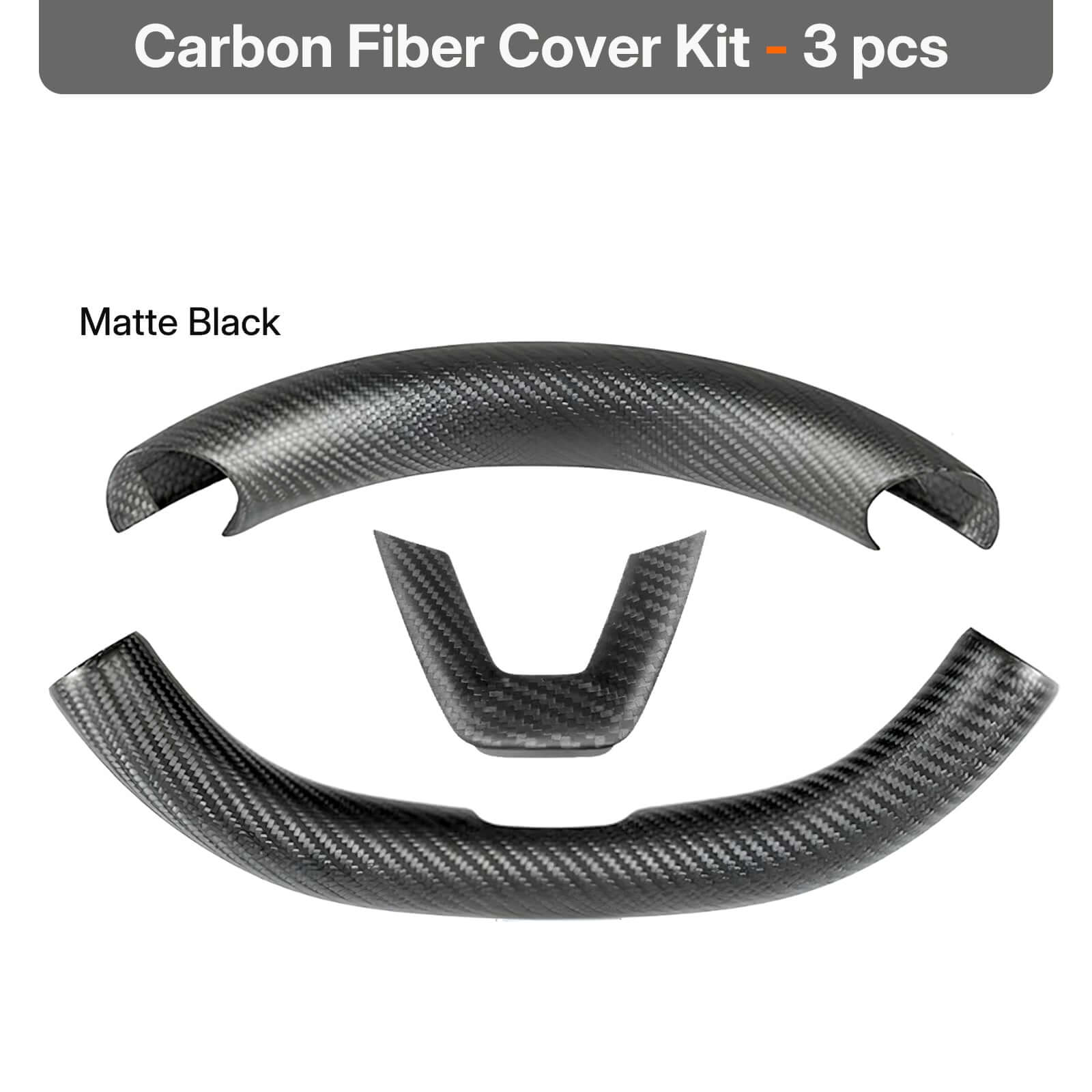 Real Dry Carbon Fiber Steering Wheel Trim Cover Kit for Tesla Model 3 Highland 2024 & Y Juniper 2025 in matte black