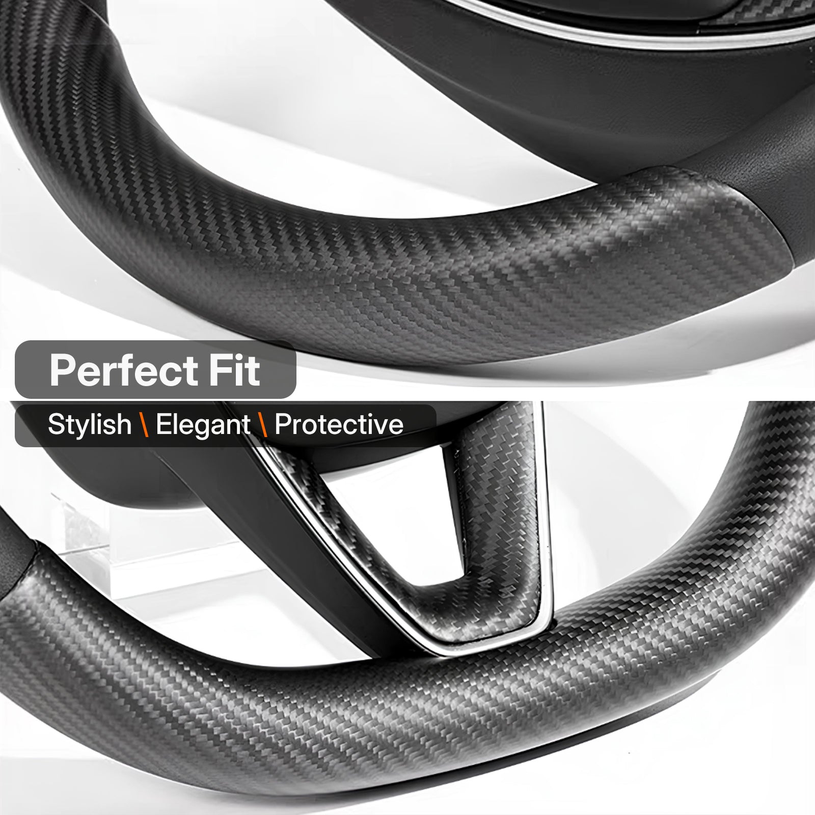 Real Dry Carbon Fiber Steering Wheel Trim Cover Kit for Tesla Model 3 Highland 2024 & Y Juniper 2025 - OEM Factory Fit | Snap On Design