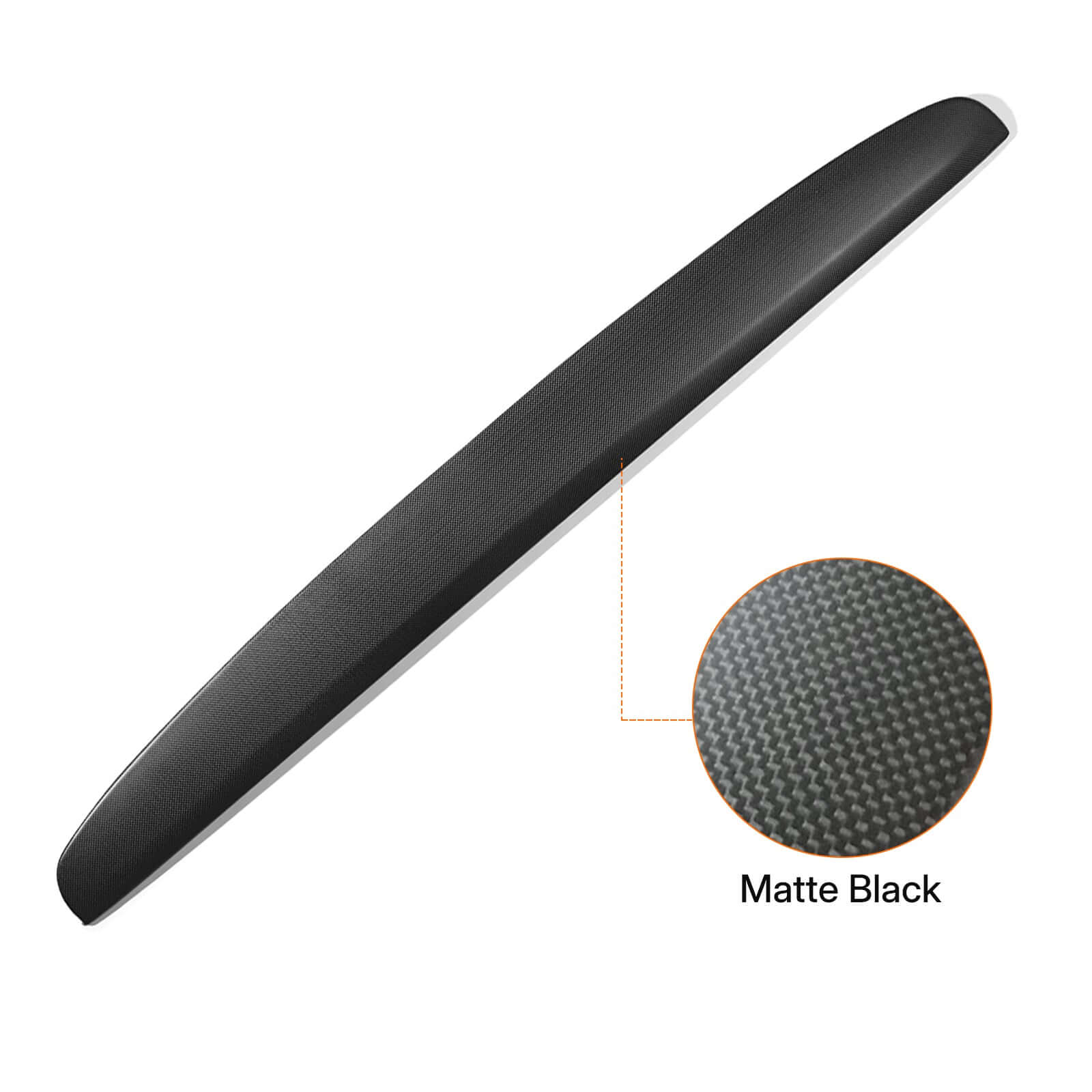 Close-up of Direct Replacement Dashboard Panel for Tesla Model 3 Highland 2024 & Model Y Juniper 2025 showing matte black carbon fiber finish