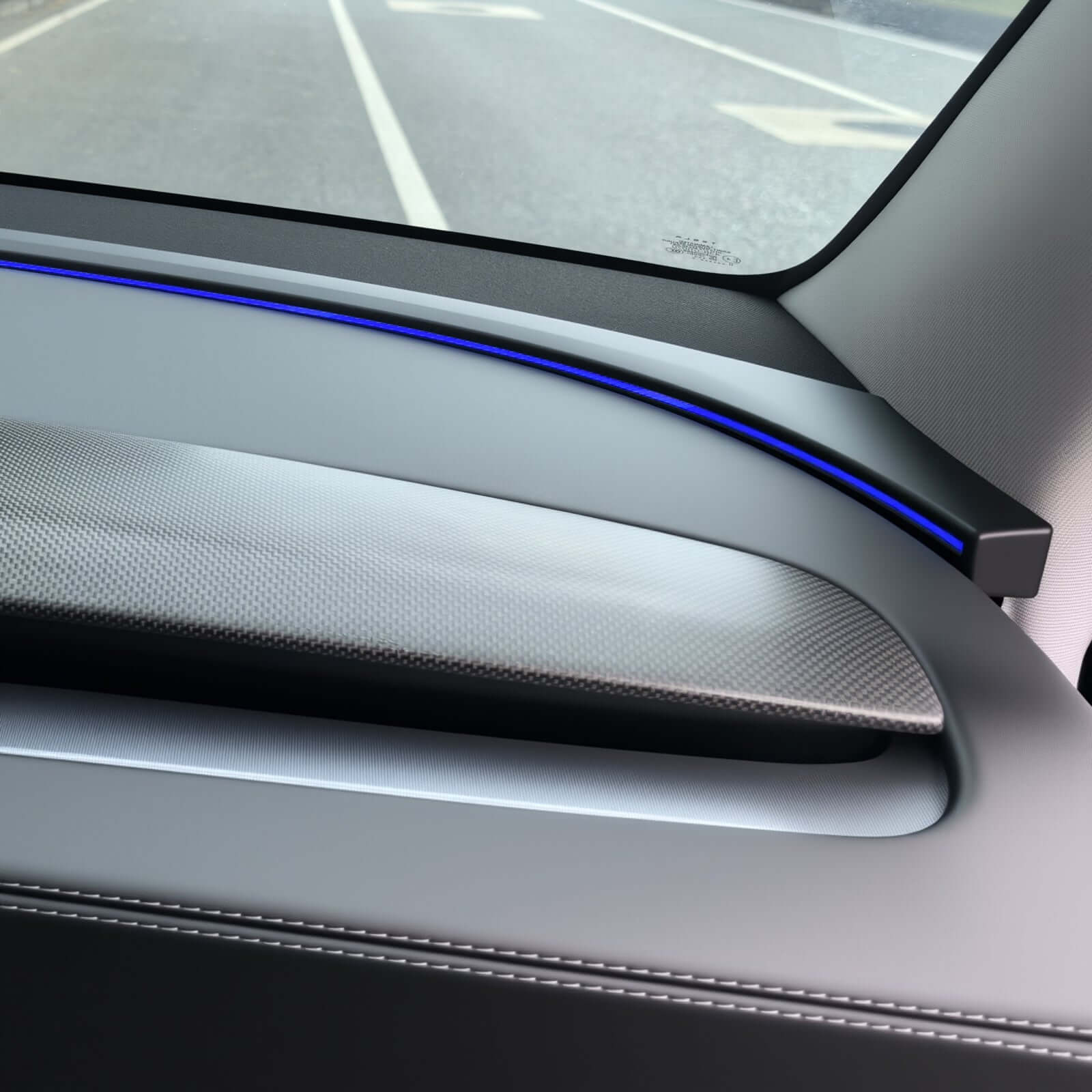 Tesla Model Y Juniper interior with Direct Replacement Dashboard Panel for Tesla Model 3 Highland 2024 & Model Y Juniper 2025 in real carbon fiber