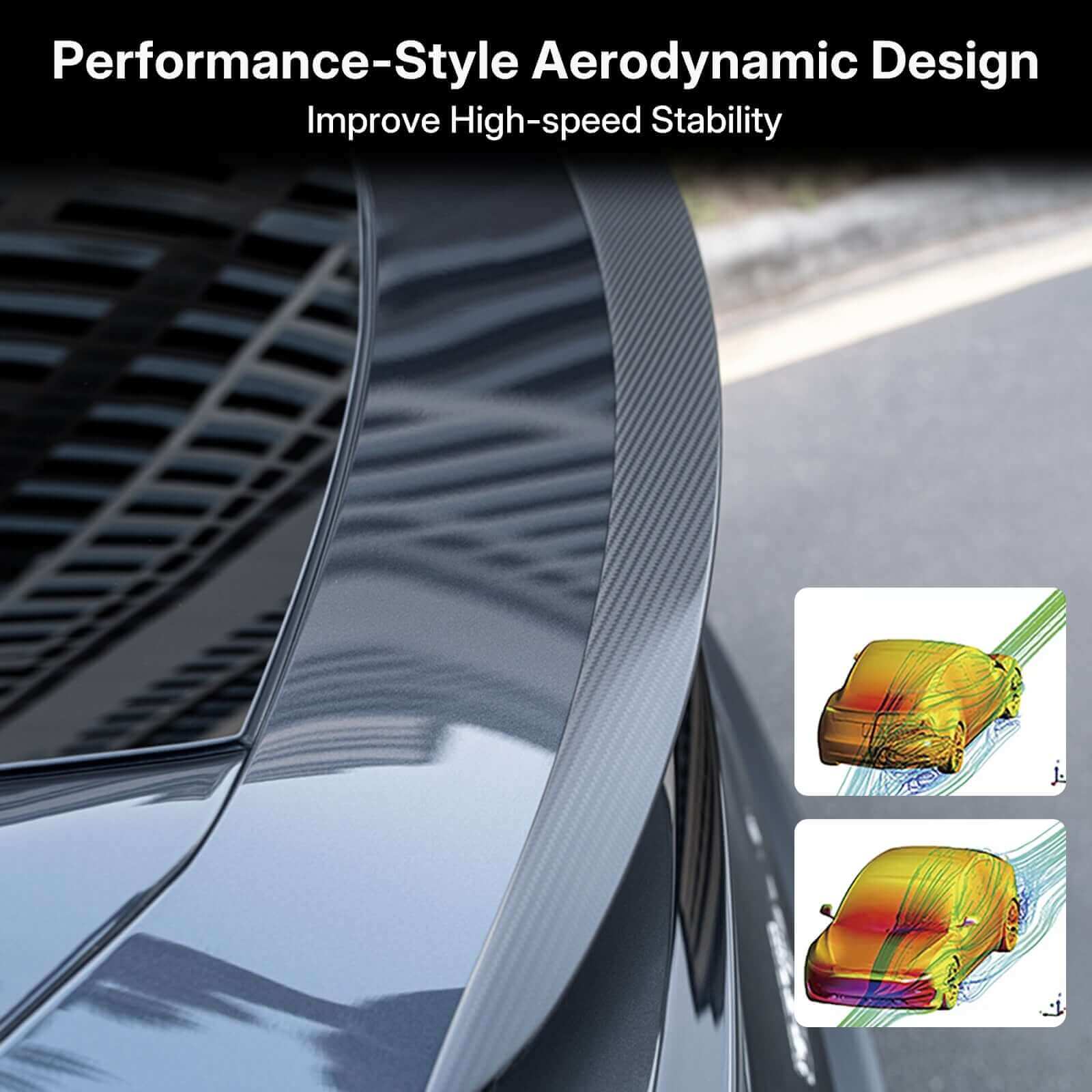 Real Dry Carbon Spoiler for Tesla Model 3 Highland 2024 showing performance-style aerodynamic design benefits