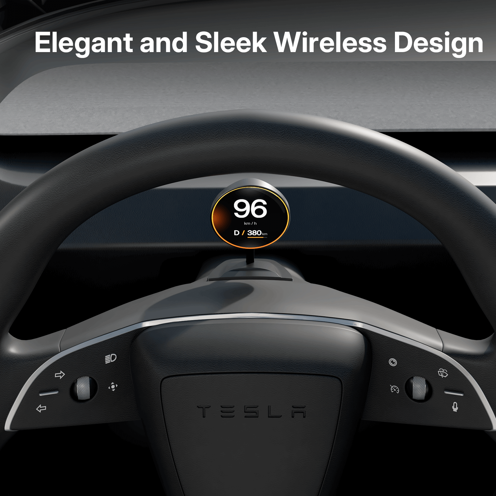 Tesla Model Y Juniper 2025 HUD Display - Wireless OLED Instrument Cluster installed in vehicle with speed displayed
