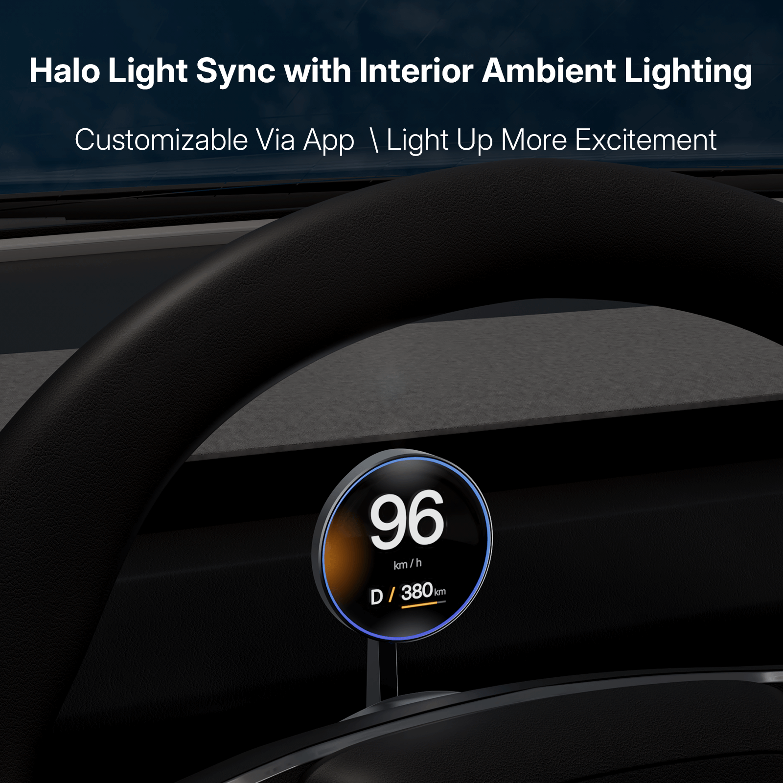 Tesla Model Y Juniper 2025 HUD Display showing customizable speed with interior ambient lighting