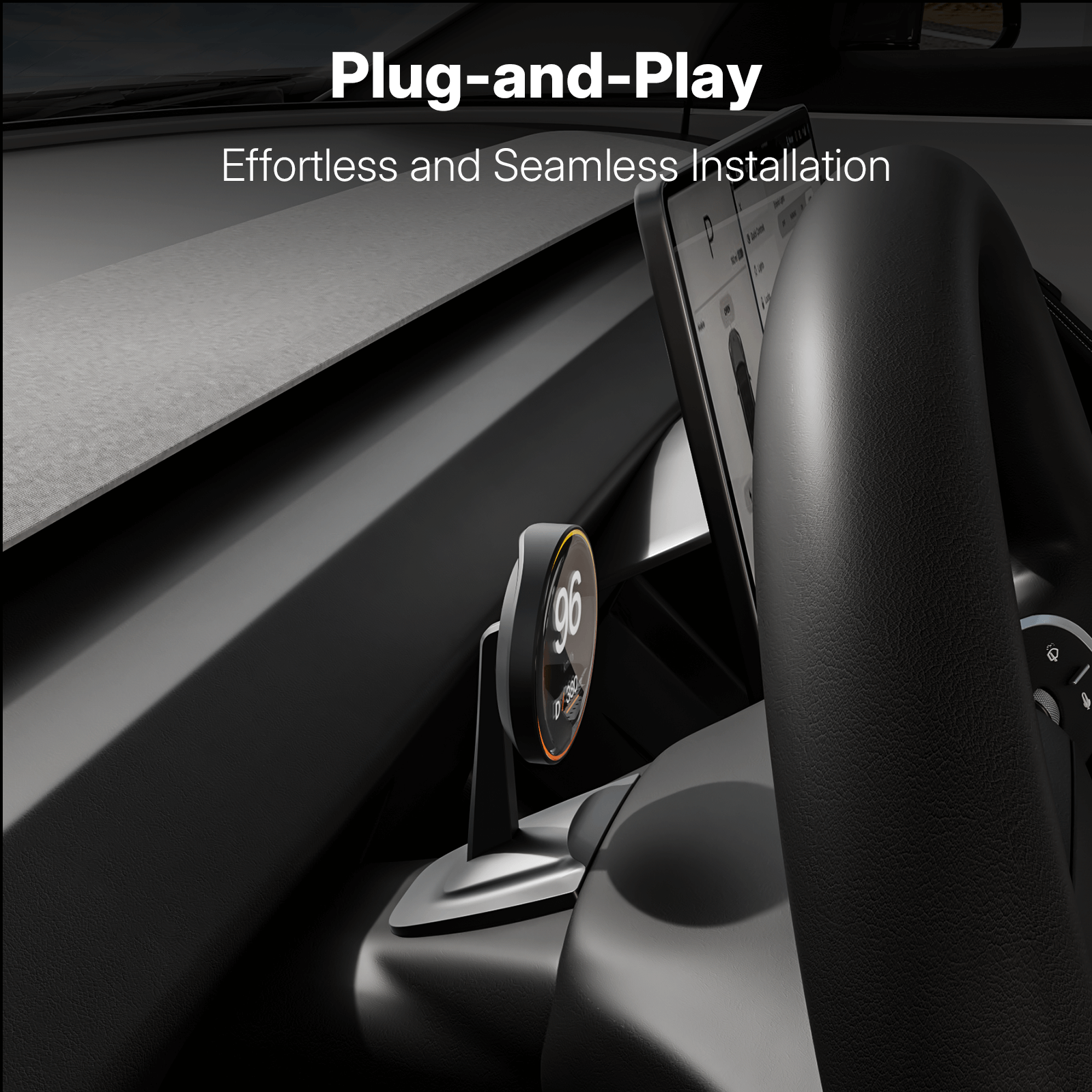 Tesla Model Y Juniper 2025 HUD Display - Wireless OLED Instrument Cluster in vehicle with plug-and-play installation