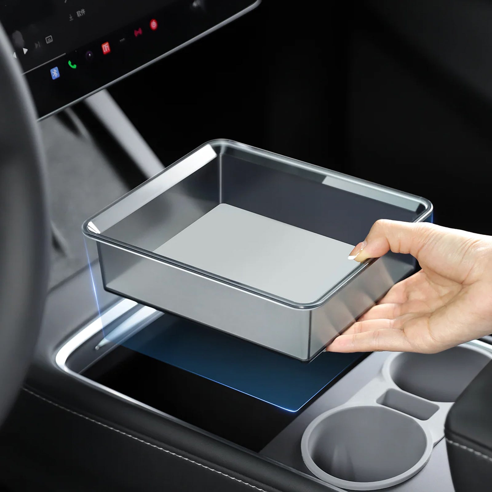 Tesla Model 3 Highland 2024 & Model Y Juniper 2025 Clear Armrest Organizer - See-Through Storage Drawer, Scratch Resistant & OEM Fit