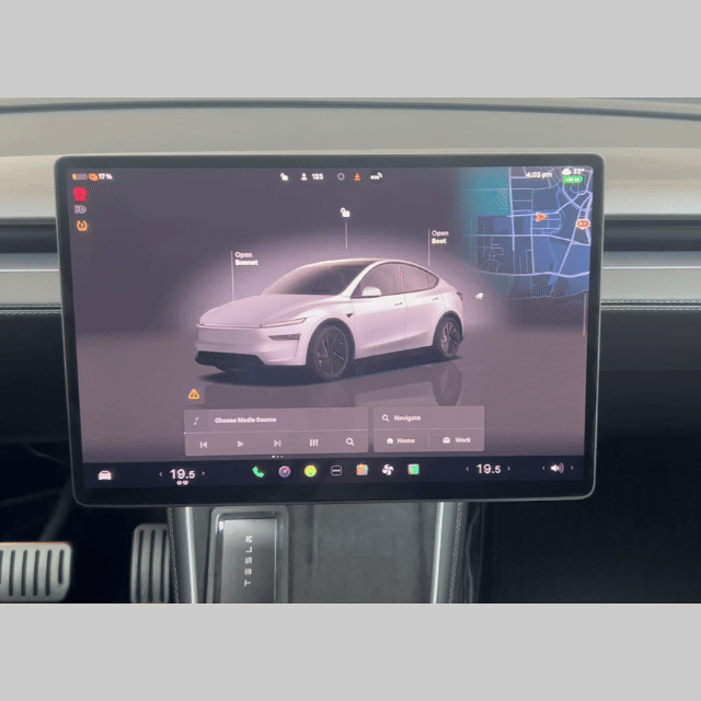 Image of Tesla Model 3/Y screen displaying features of the Adjustable Rotating Screen Mount Kit.