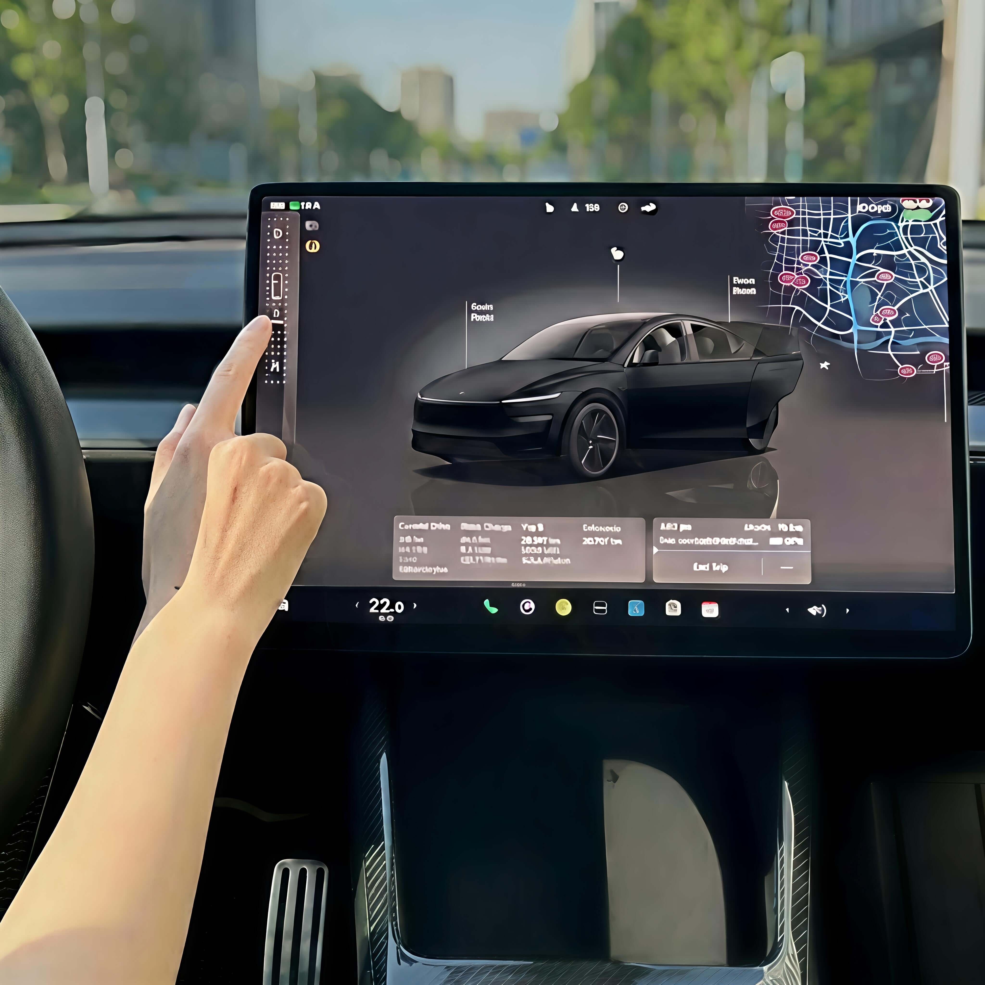 Tesla Model 3/Y screen protector installed on the front center display, showing edge-to-edge coverage and clarity.