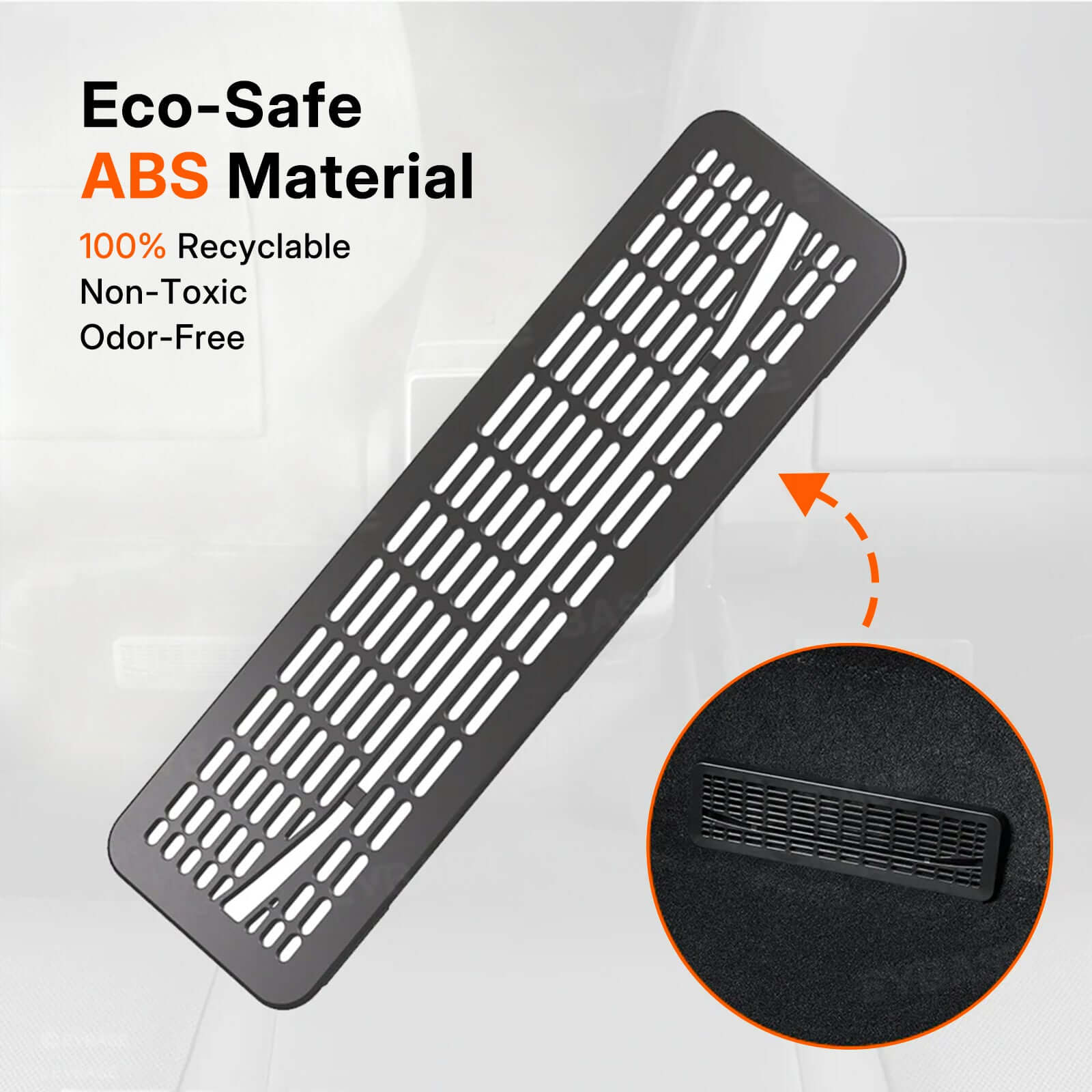 Close-up of Tesla Model Y Juniper 2025 Under Seat/Rear Air Vent Cover showing eco-safe ABS material details