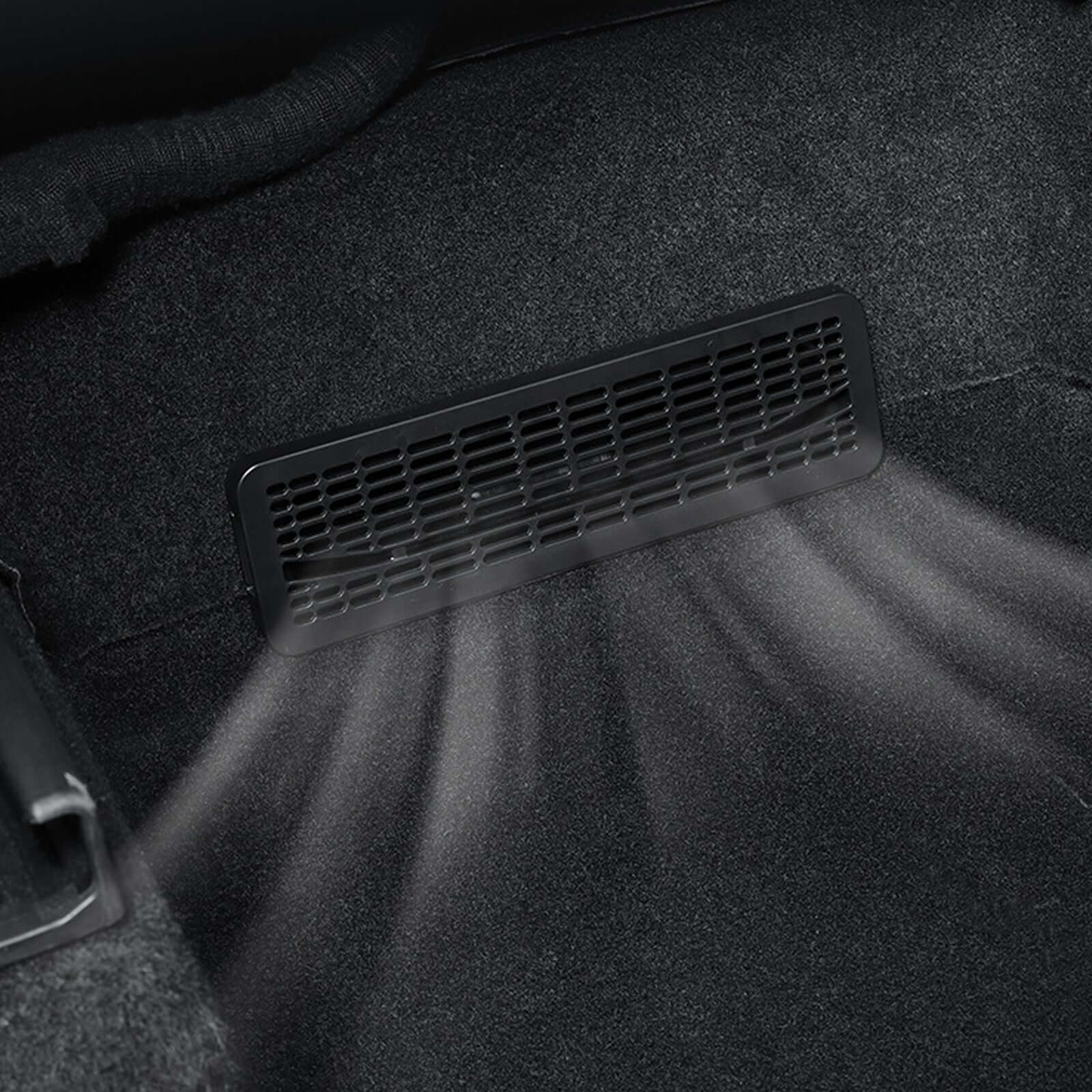 Tesla Model Y Juniper 2025 Under Seat/Rear Air Vent Cover functional view showing dust protection feature