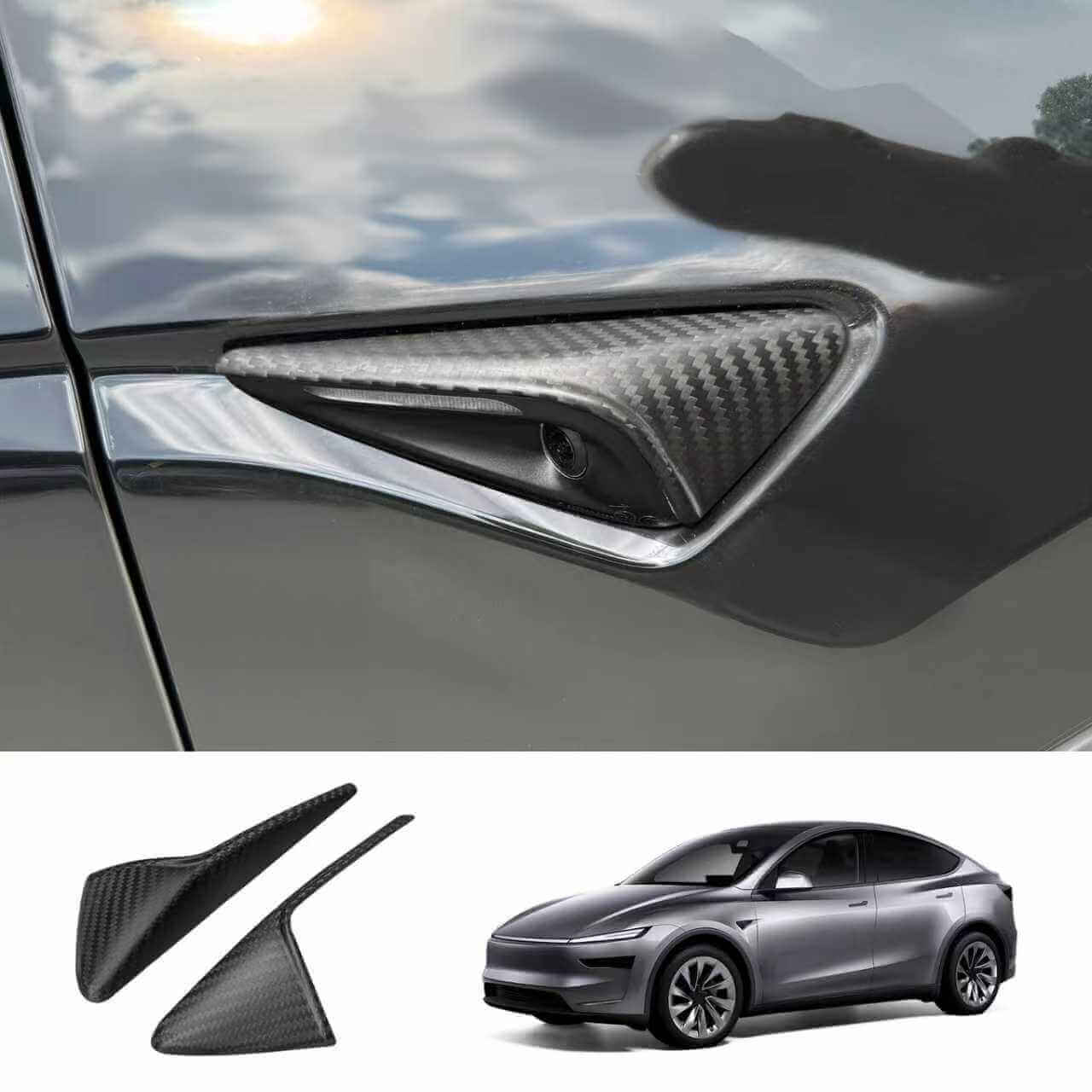 Tesla Model 3 Highland 2024 & Model Y Juniper 2025 Real Dry Carbon Fiber Side Camera Covers in anti-scratch finish