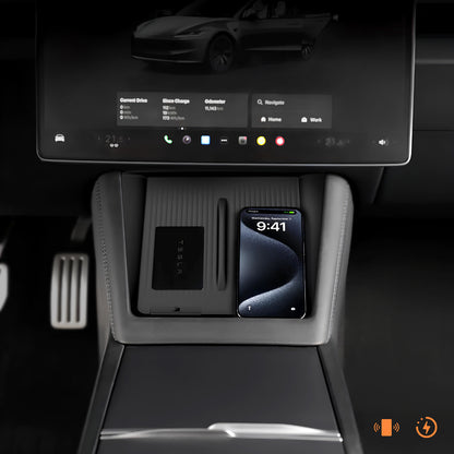 Tesla Model Y Juniper 2025 / Model 3 Highland 2024 Console Wireless Charging Pad - Anti-Slip Silicone Mat, 15W Fast Charging & OEM Fit