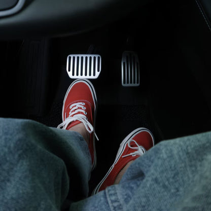 Aluminum Alloy Non-Slip Textured Accelerator Brake Pedal Covers for Tesla Model 3 / Y / 3 Highland 2024 / Y Juniper 2025 - Custom Upgrade Replacement Set - Easy Install