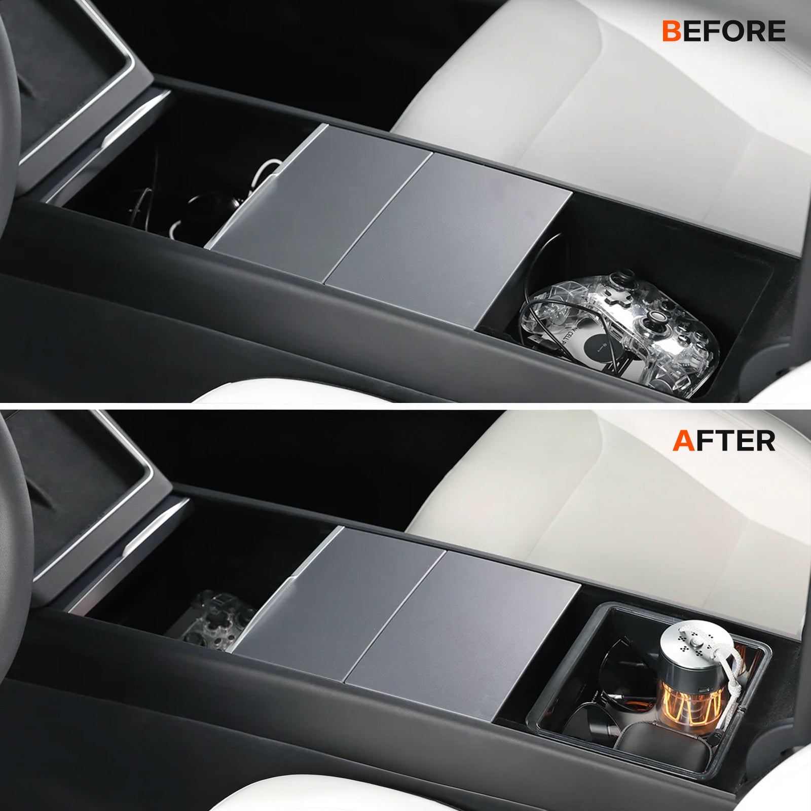 Tesla Model 3 Highland 2024 & Model Y Juniper 2025 Clear Armrest Organizer - See-Through Storage Drawer, Scratch Resistant & OEM Fit