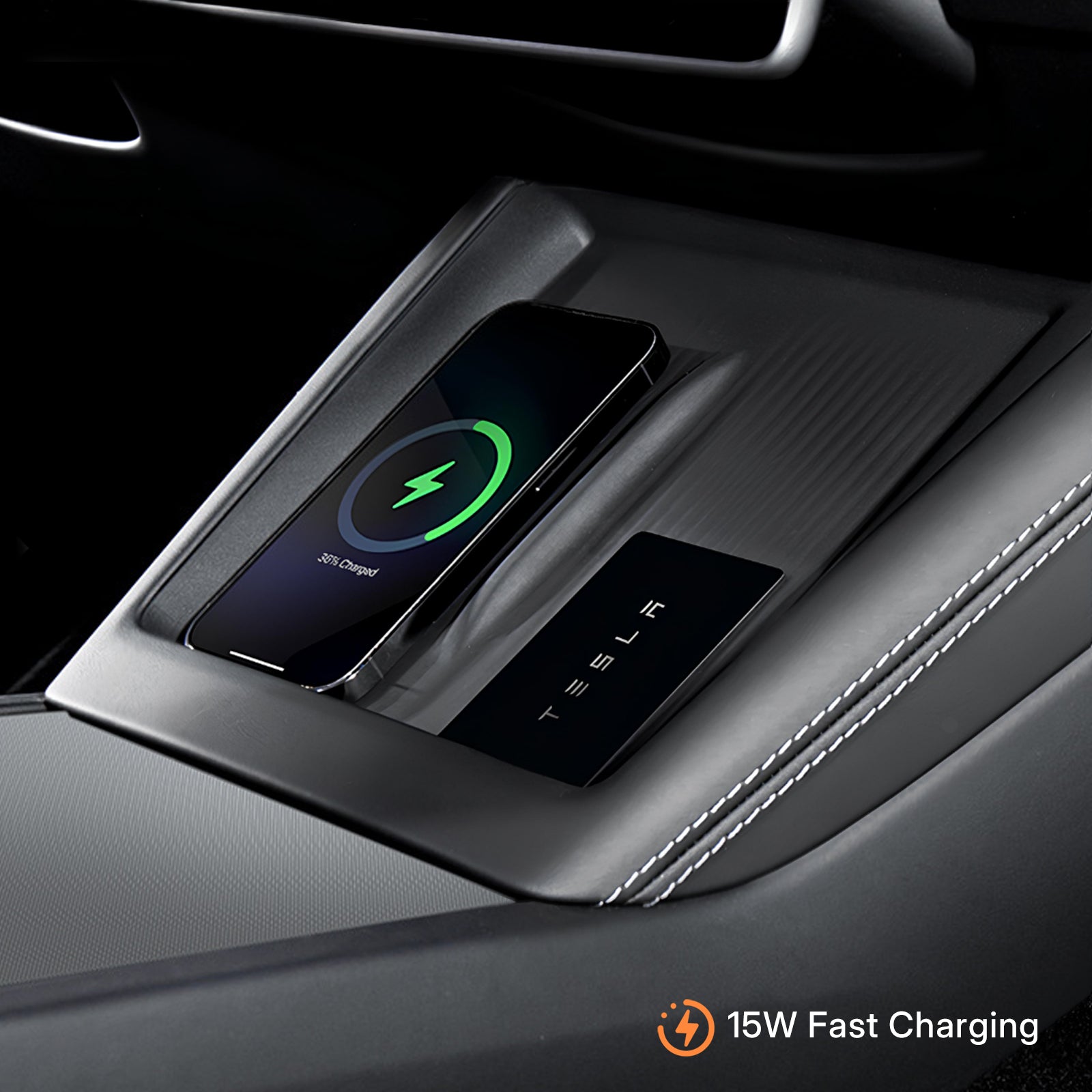 Tesla Model Y Juniper 2025 / Model 3 Highland 2024 Console Wireless Charging Pad - Anti-Slip Silicone Mat, 15W Fast Charging & OEM Fit