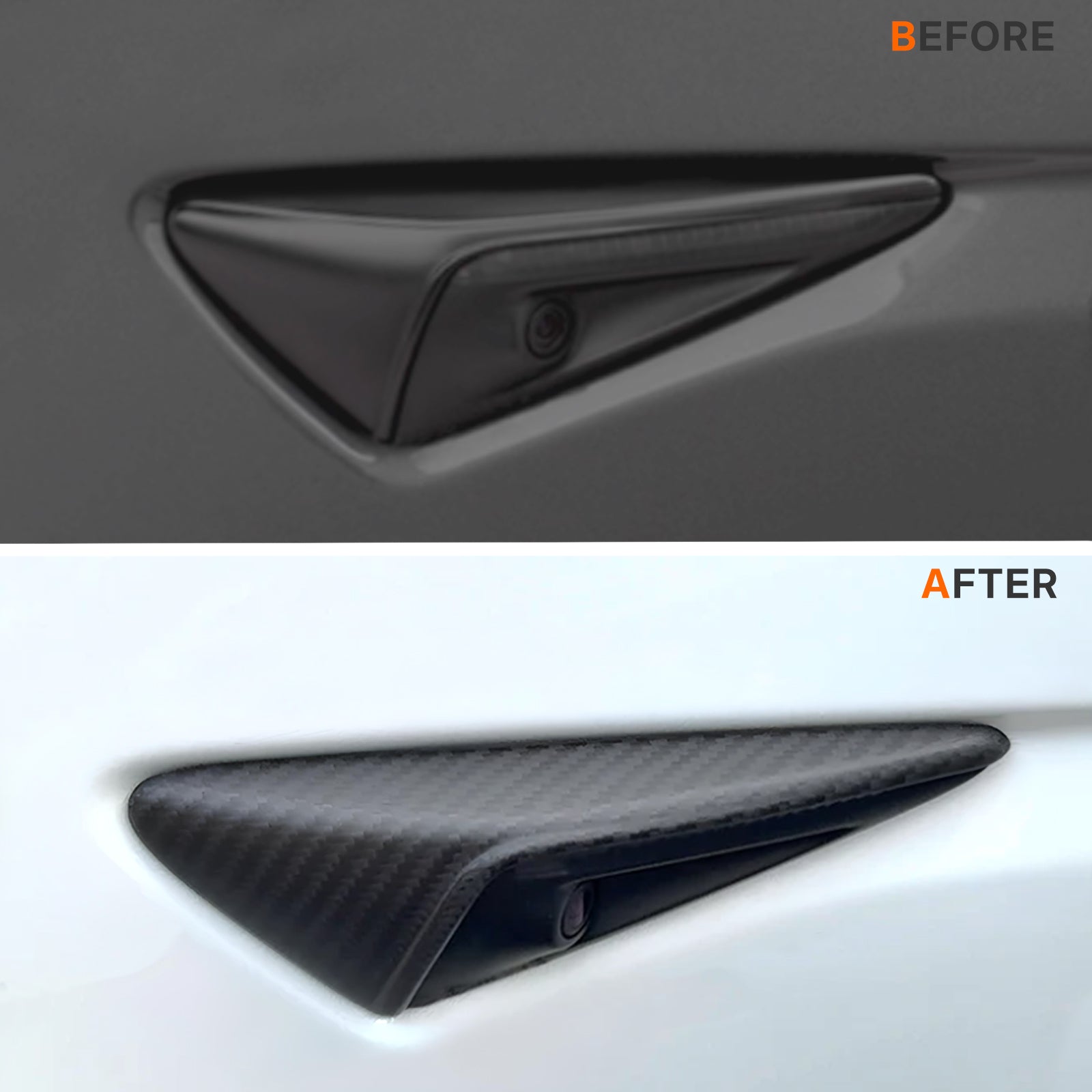 Real Dry Carbon Fiber Side Camera Covers for Tesla Model 3 Highland 2024 & Model Y Juniper 2025 - OEM Fit, Anti-Scratch Protection