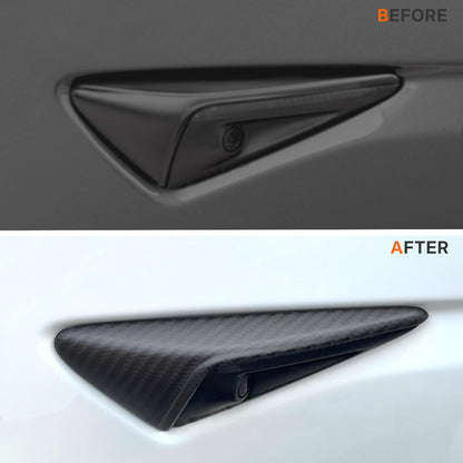 Real Dry Carbon Fiber Side Camera Covers for Tesla Model 3 Highland 2024 & Model Y Juniper 2025 - OEM Fit, Anti-Scratch Protection