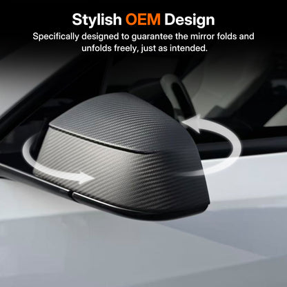 Real Dry Carbon Fiber Mirror Covers for Tesla Model Y Juniper 2025 - OEM Factory Fit & Aggressive Style