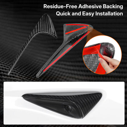 Real Dry Carbon Fiber Side Camera Covers for Tesla Model 3 Highland 2024 & Model Y Juniper 2025 - OEM Fit, Anti-Scratch Protection