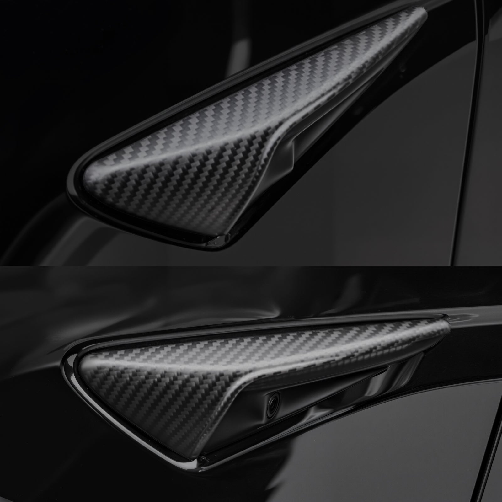 Real Dry Carbon Fiber Side Camera Covers for Tesla Model 3 Highland 2024 & Model Y Juniper 2025 - OEM Fit, Anti-Scratch Protection